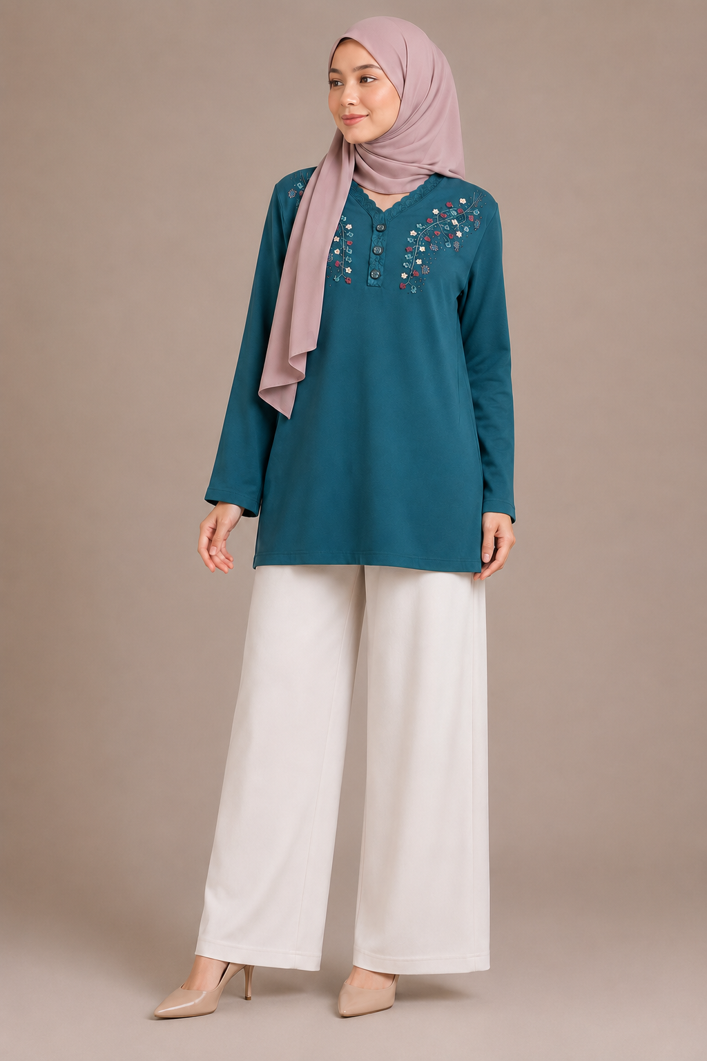Flower Embroidered Simple Shirt