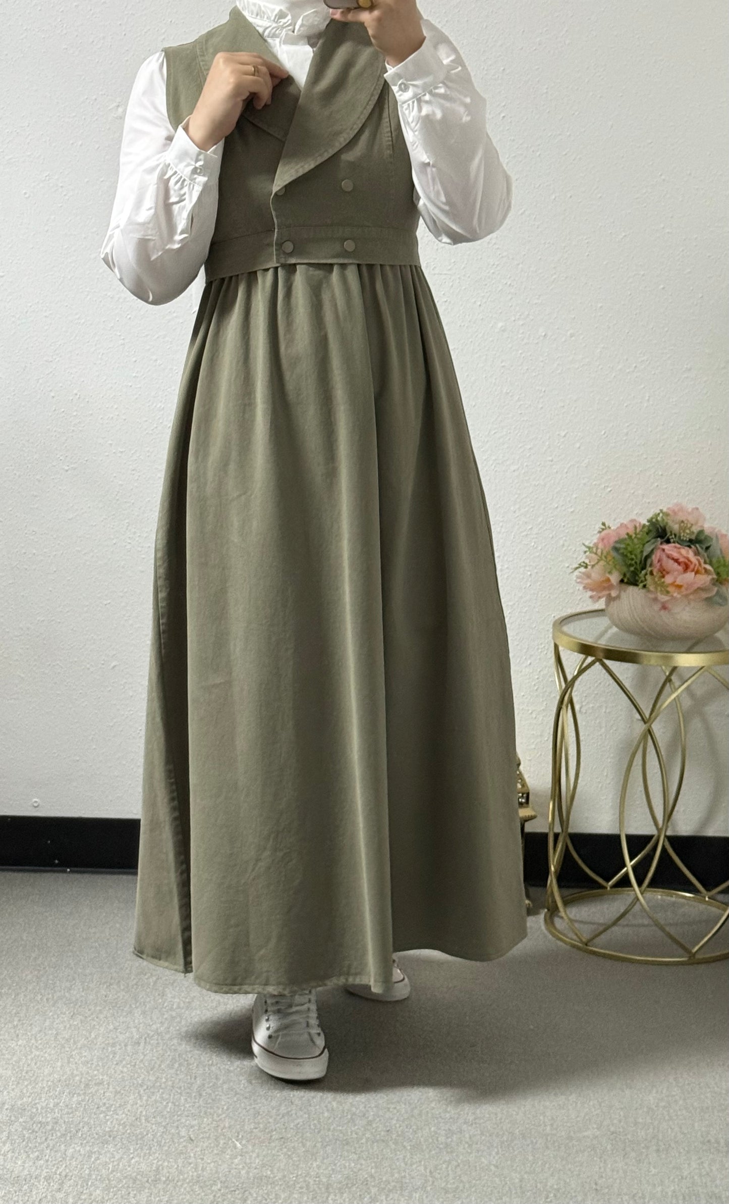 Linen Dress with Attached Shirt and Separate Vest