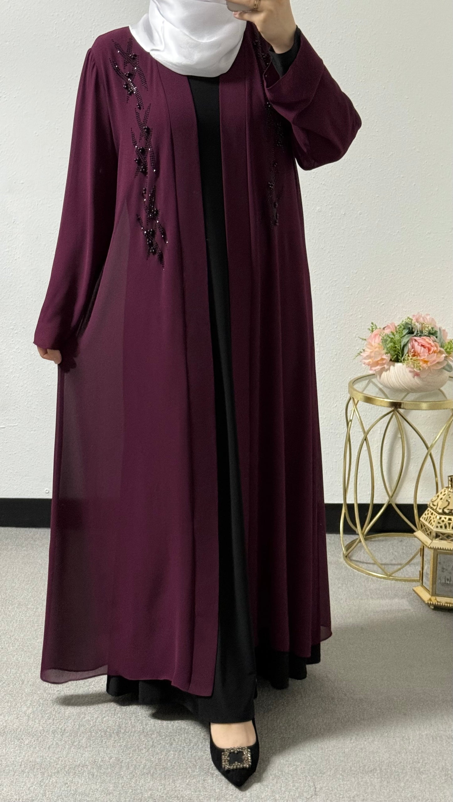 Two piece black bead abaya