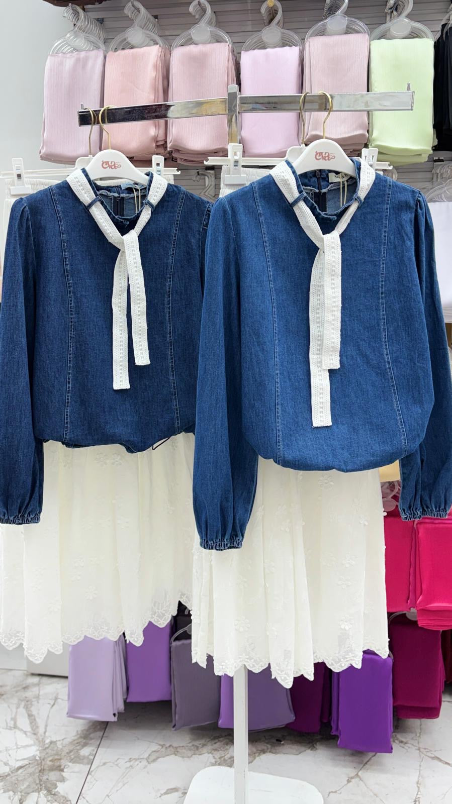 Neck Tie Floral Skirt Set