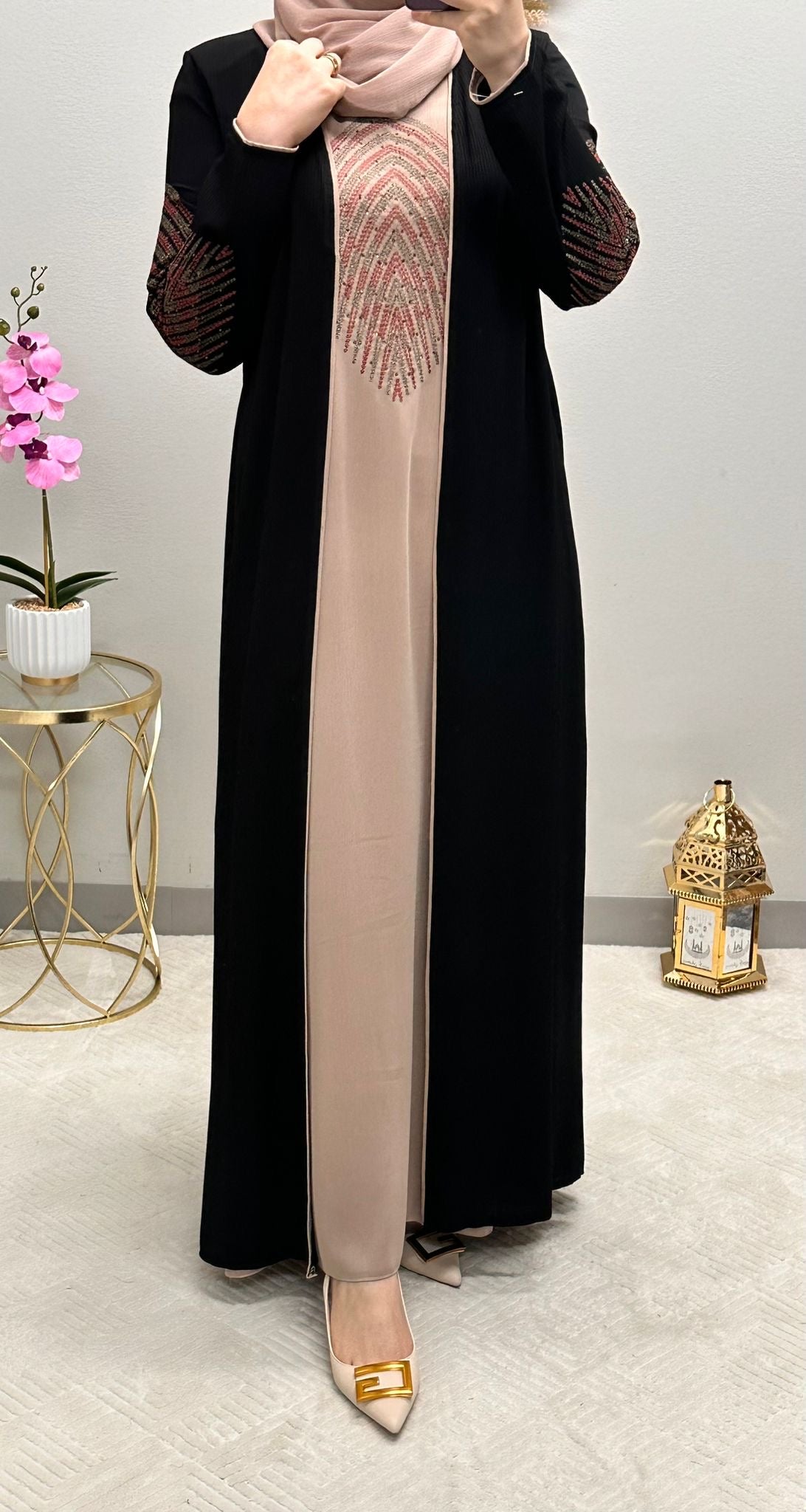 Two piece embroidered abaya