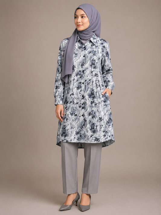 Linen Print Simple Shirt
