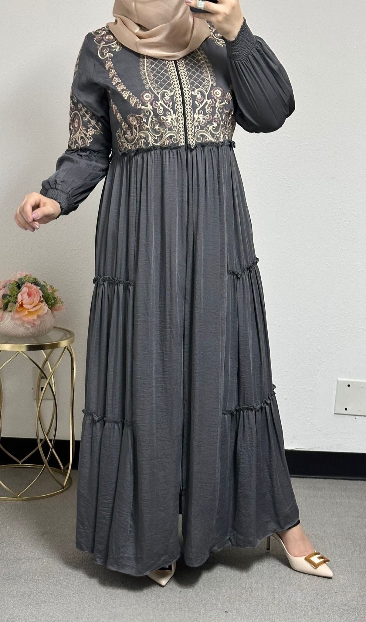 Embroidered Cloak Abaya with Back Belt