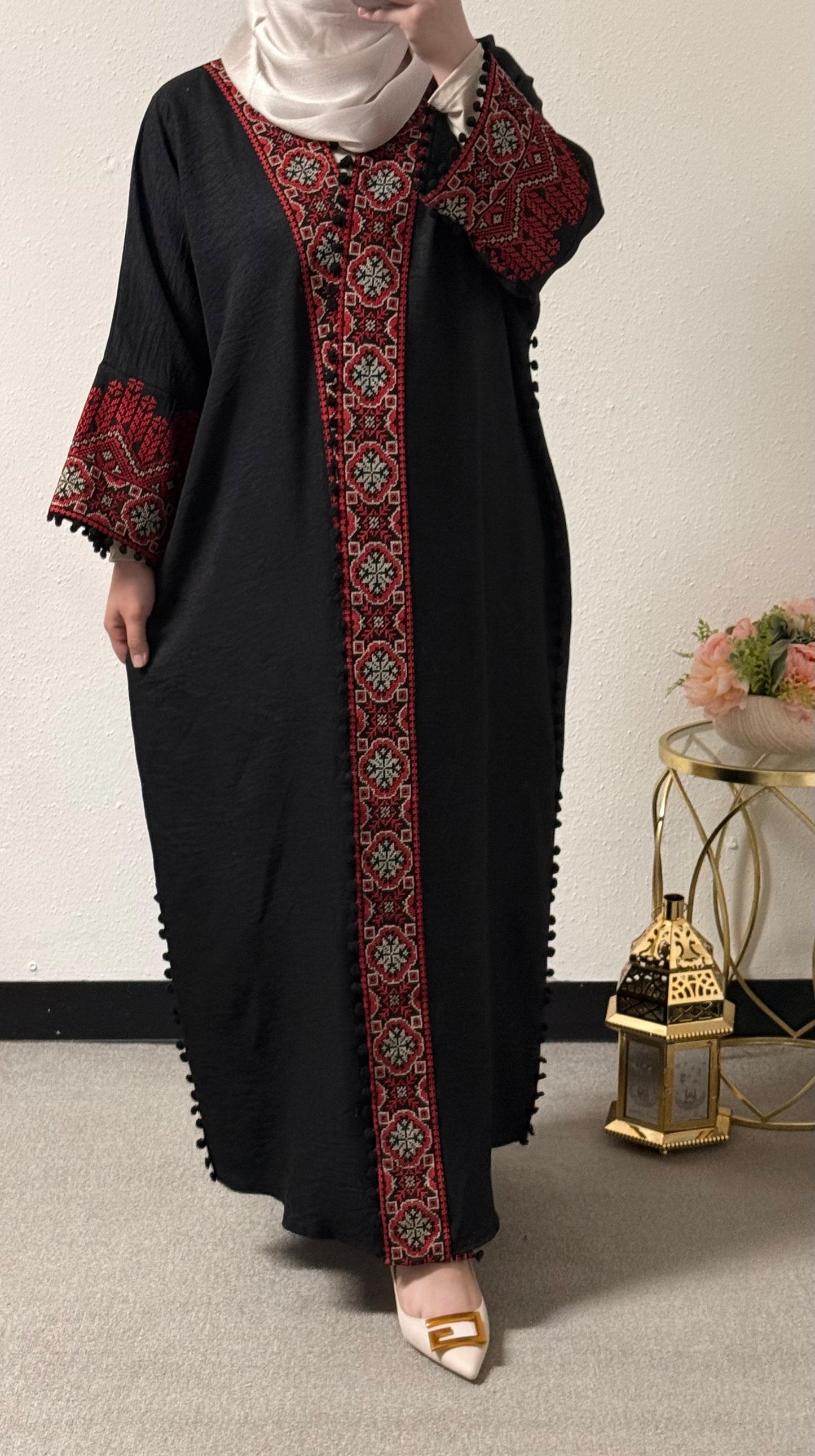 Open embroidered abaya