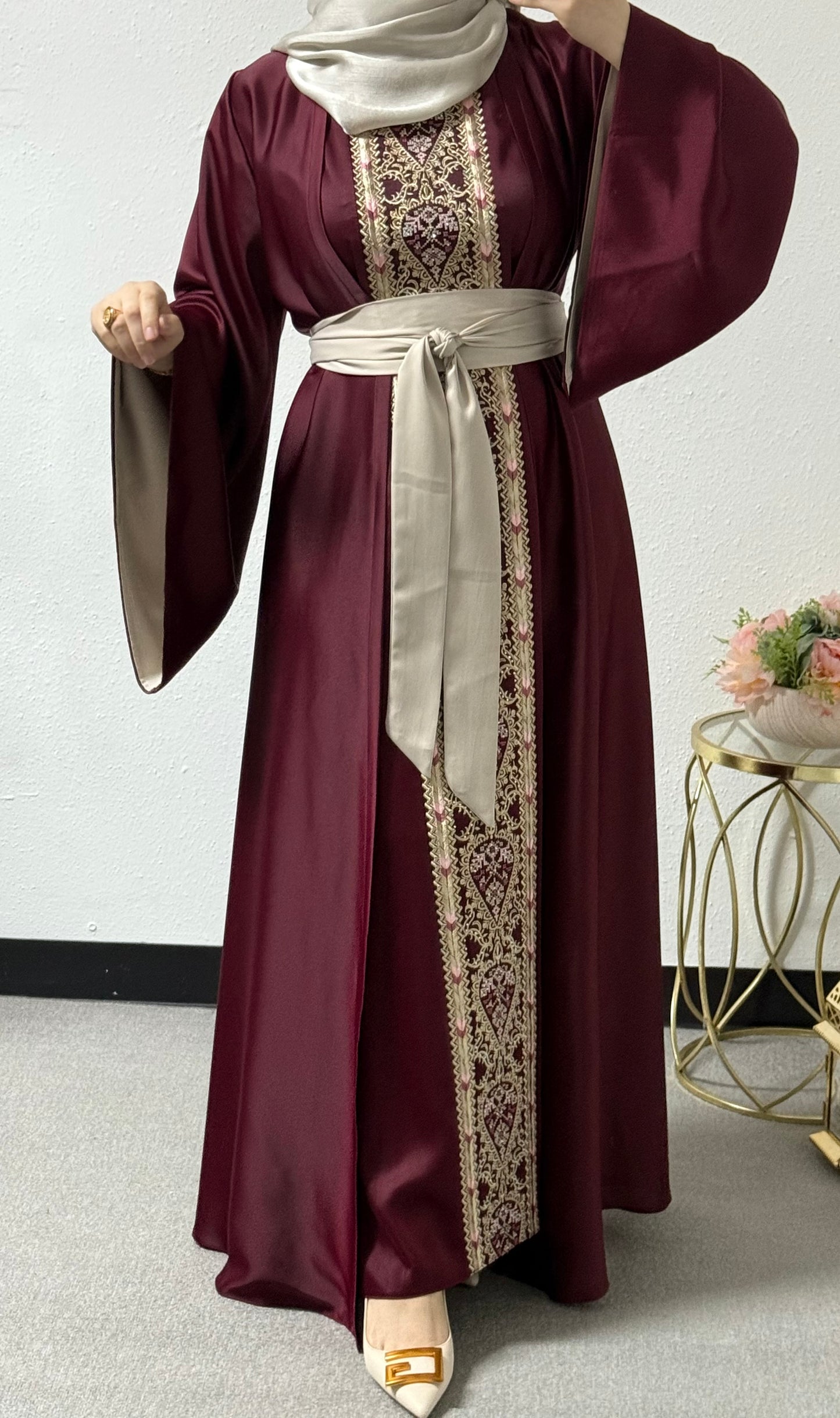 Two piece embroidered abaya