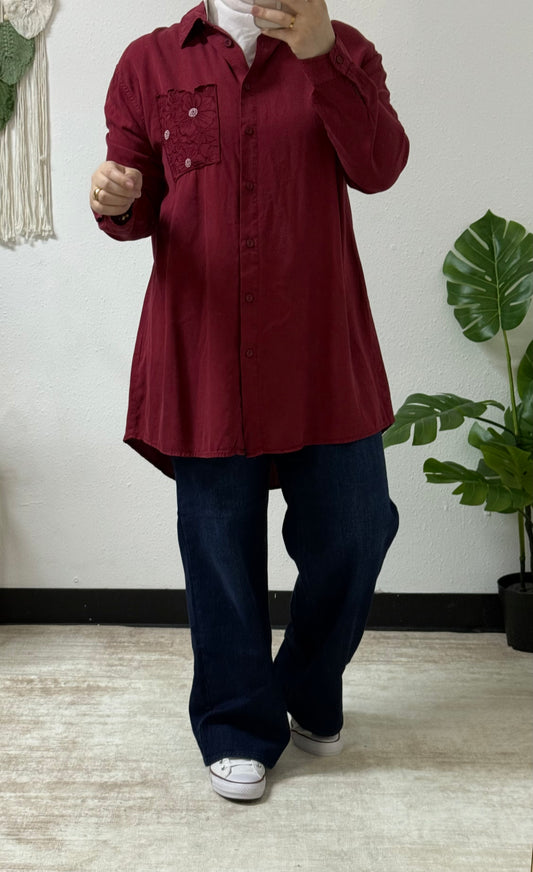 Embroidered floral pocket shirt