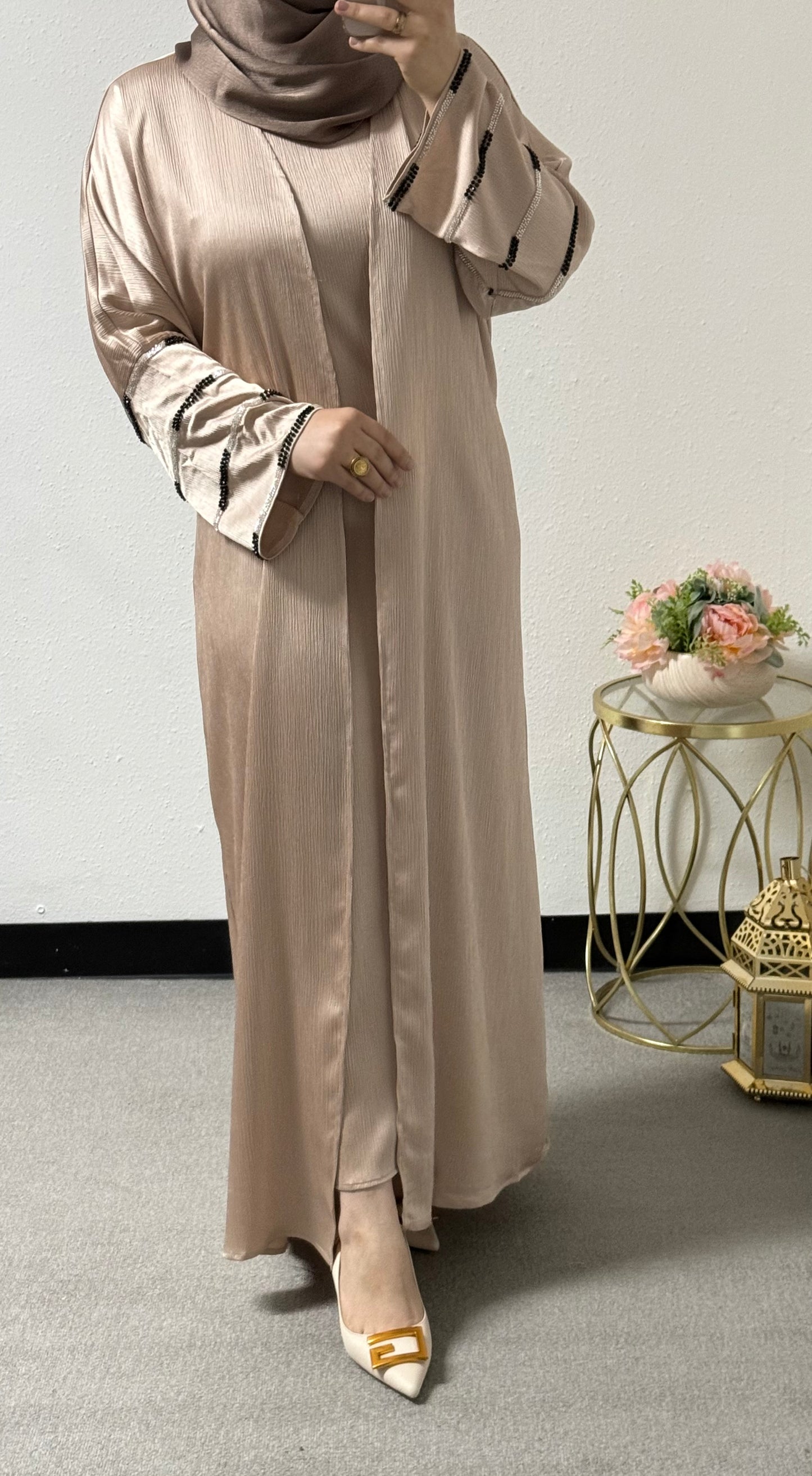 2 piece beaded sleeves abaya set