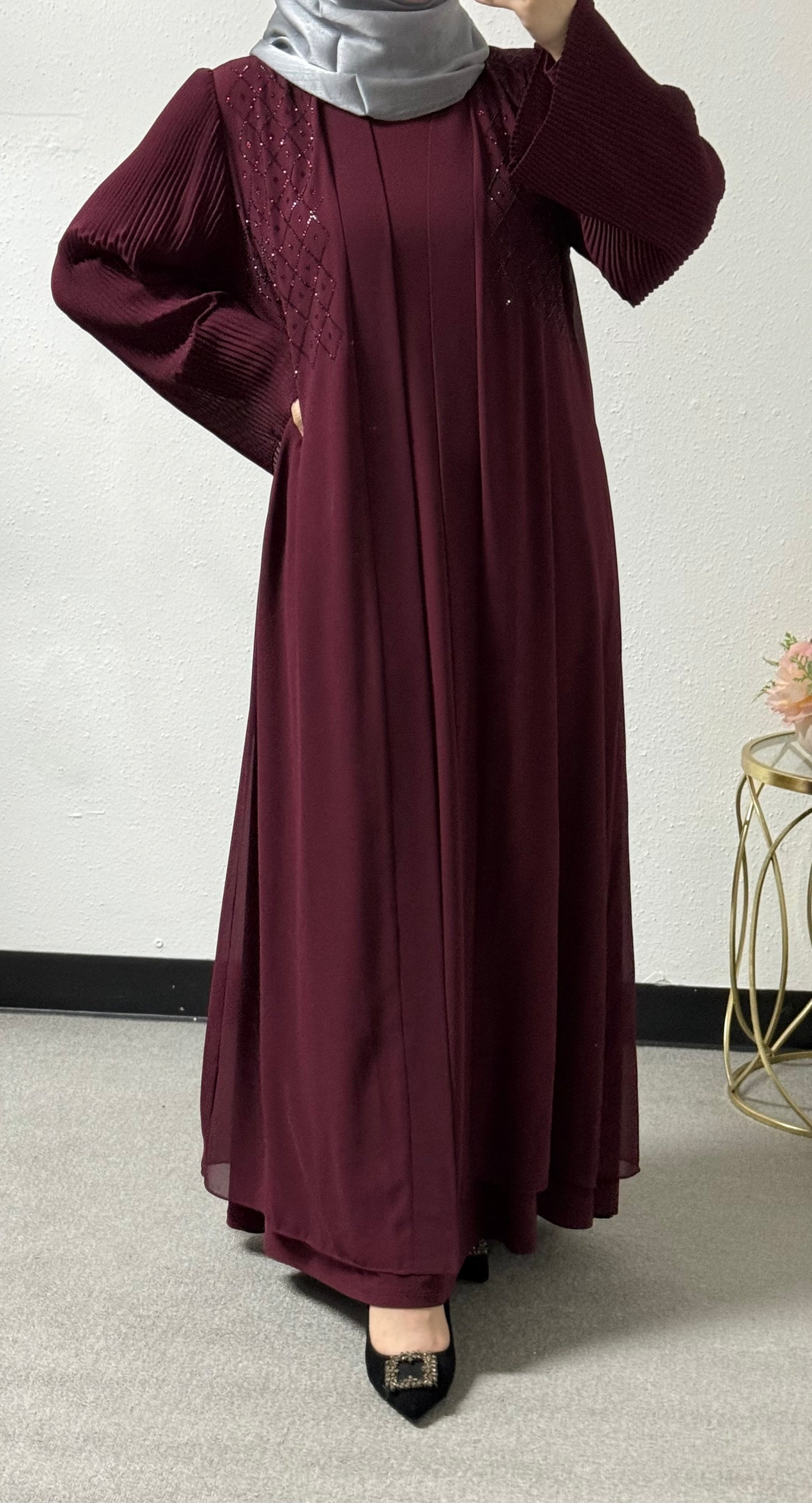 Beaded diamond 2-piece abaya set