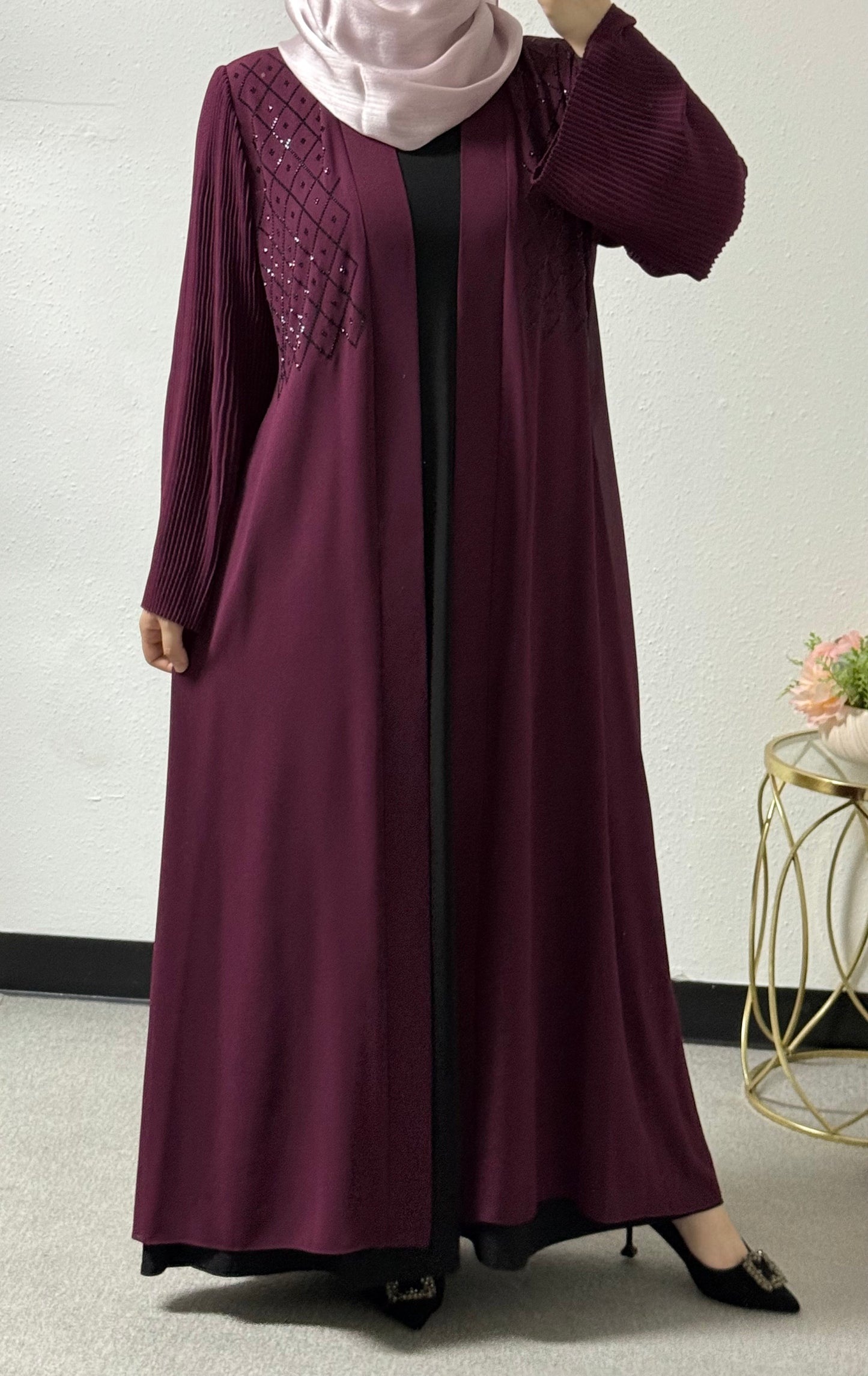 Beaded diamond 2-piece abaya set