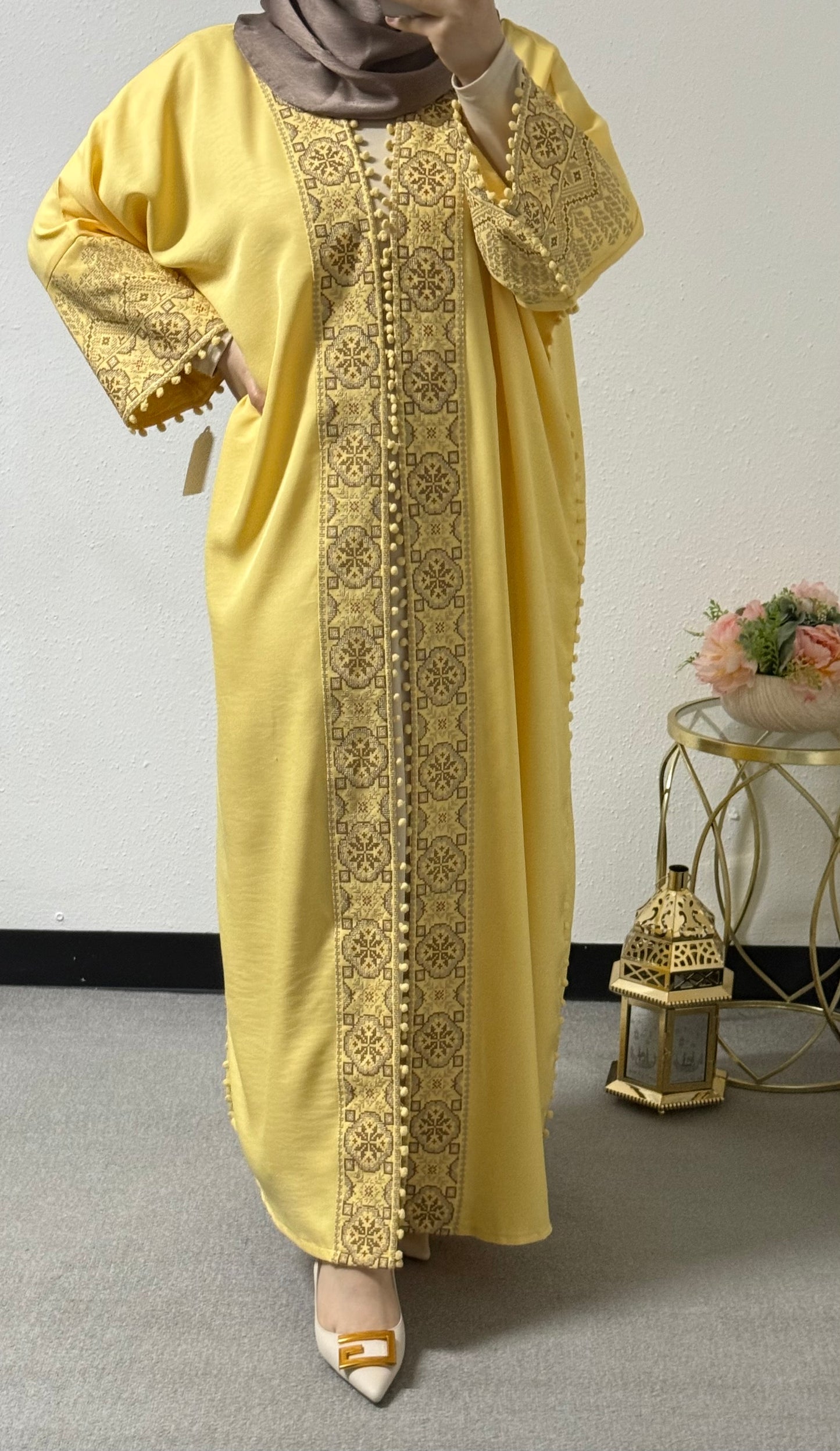 Open embroidered abaya