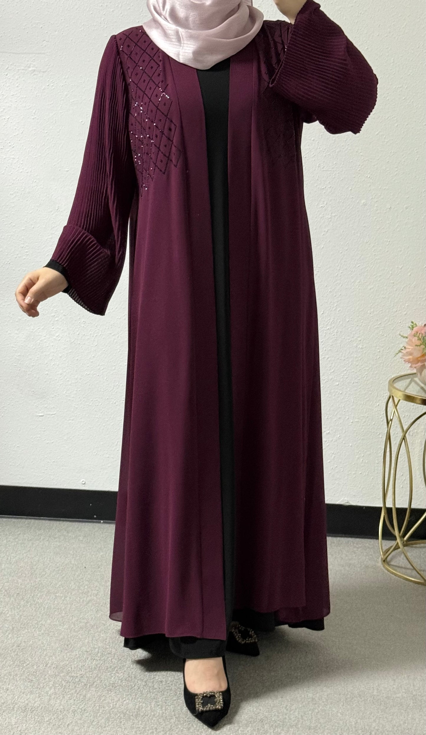 Beaded diamond 2-piece abaya set