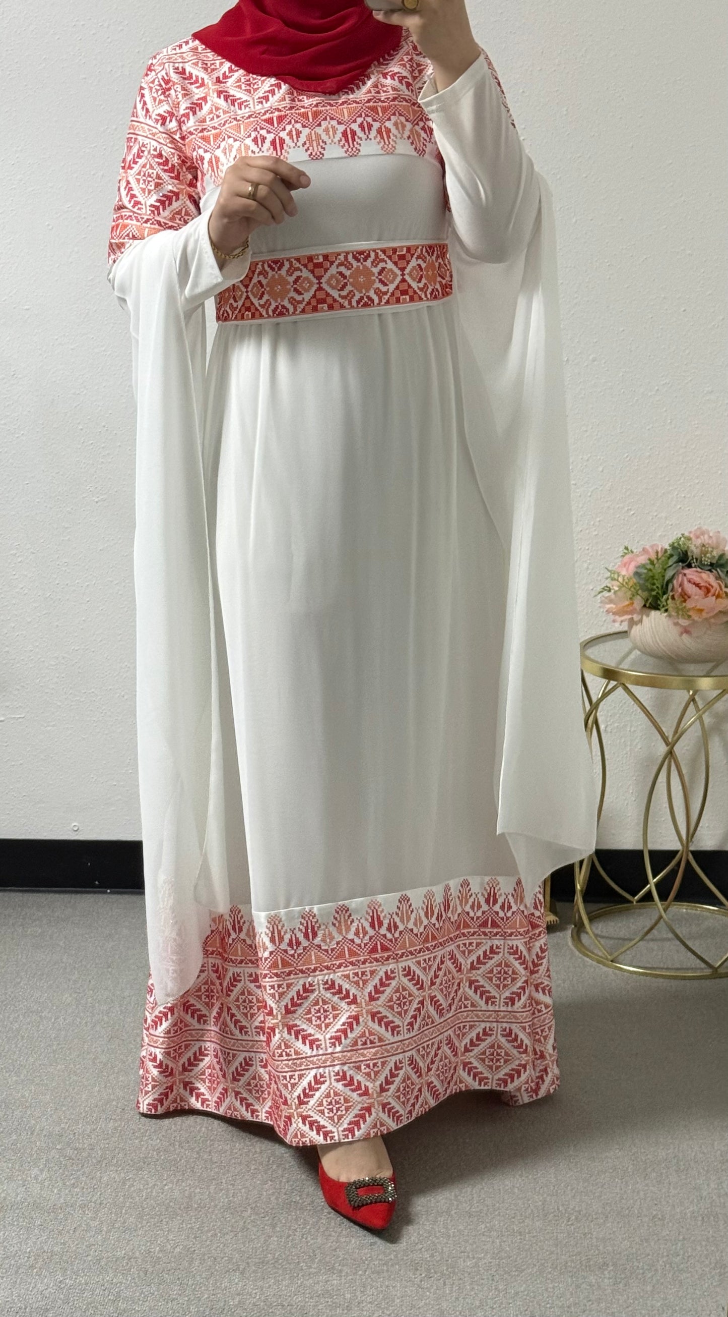 Two-piece embroidered chiffon dress