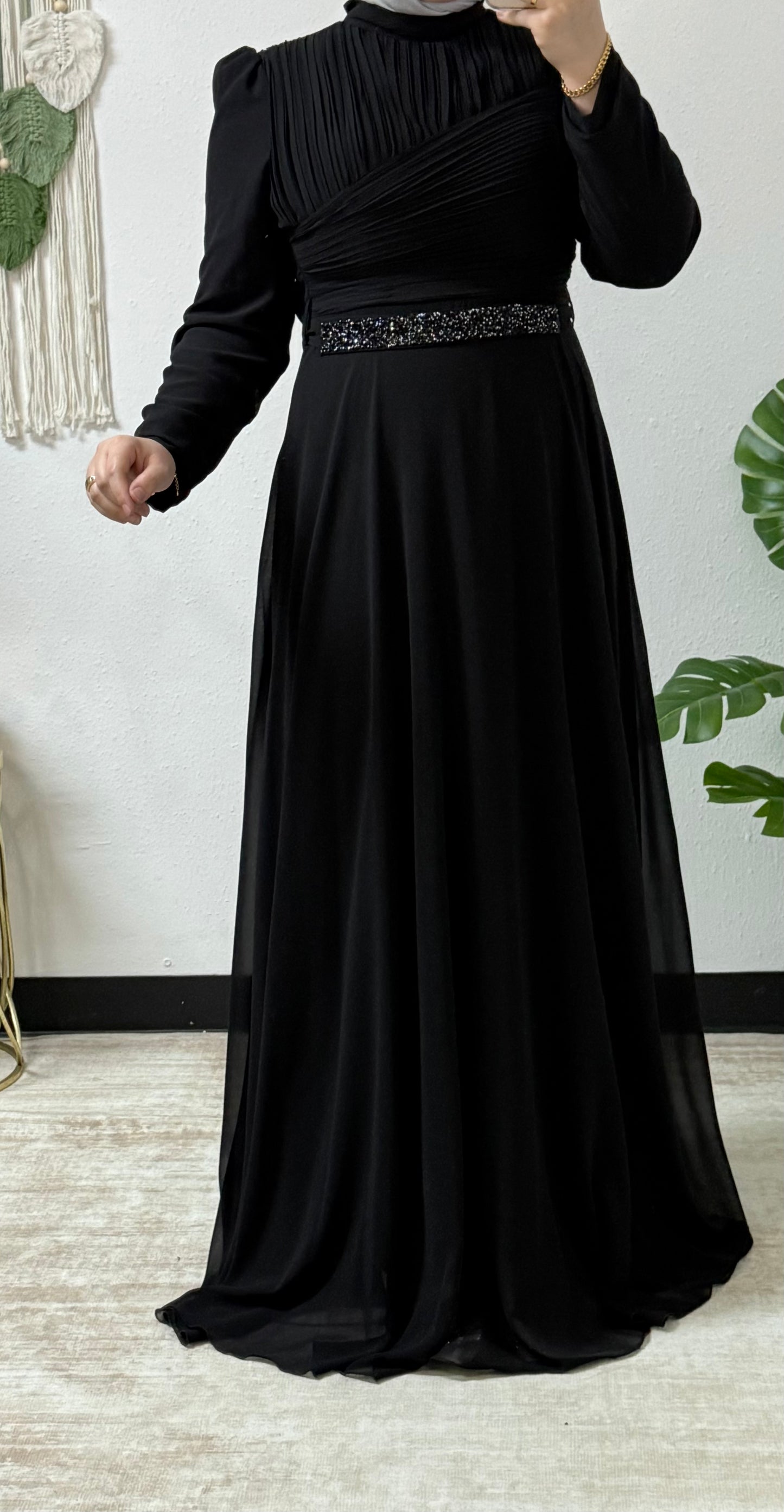 Modern dress with detailed belt