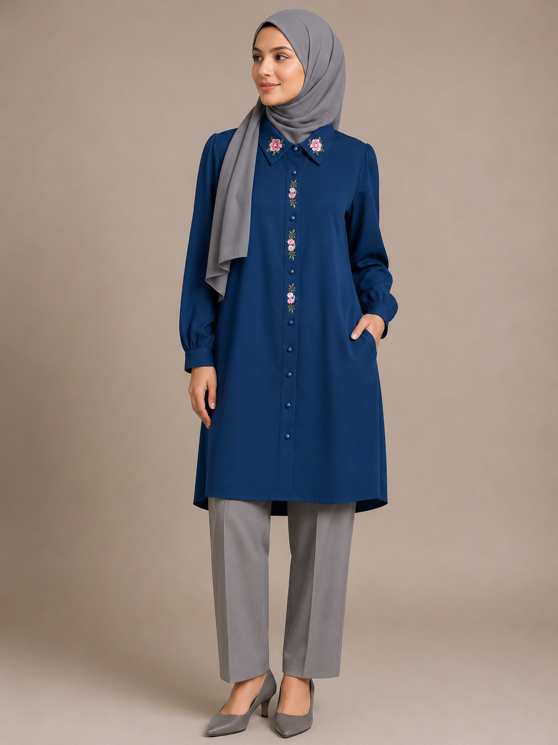 Floral Embroidered Detail Shirt