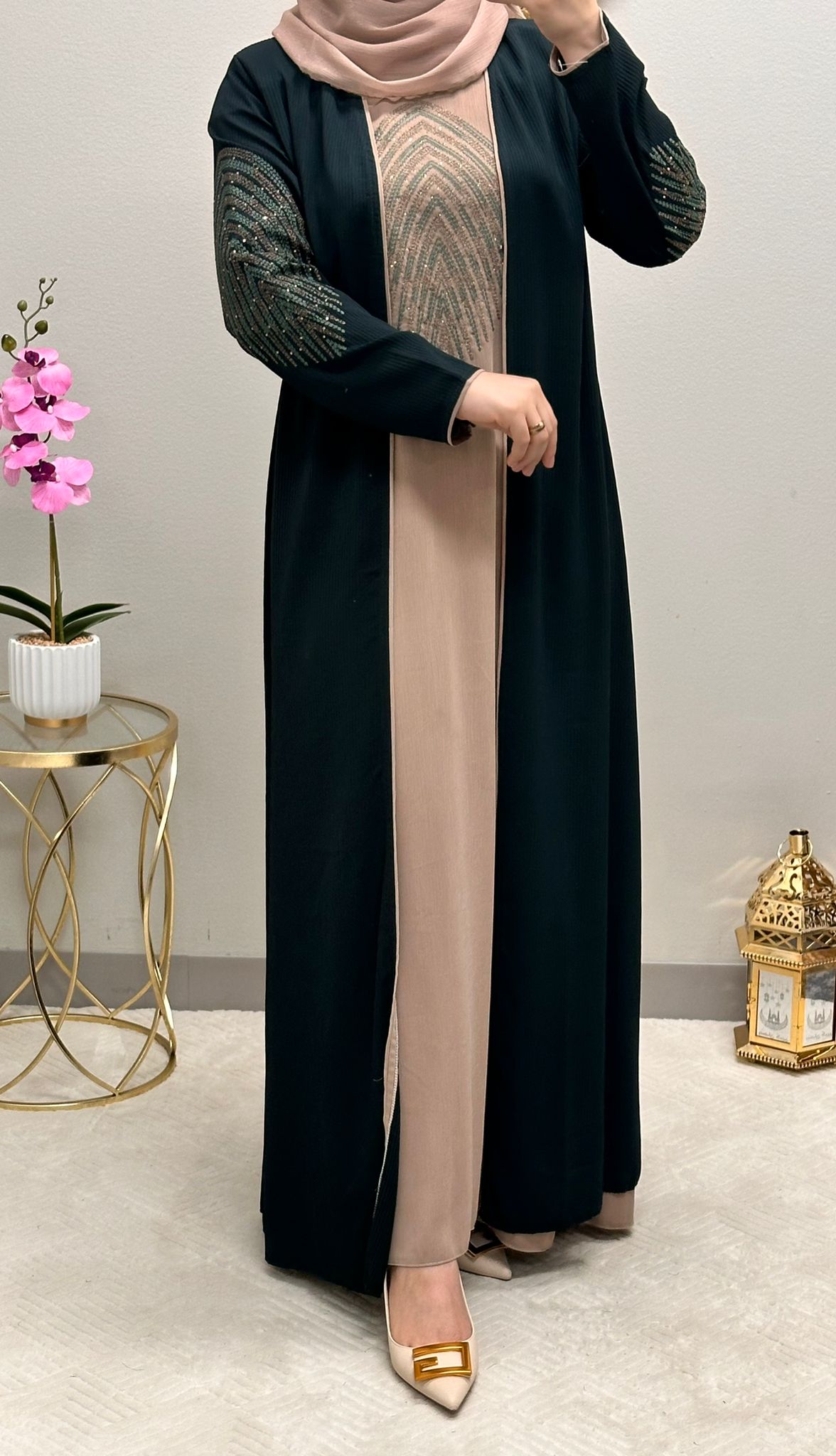 Two piece embroidered abaya