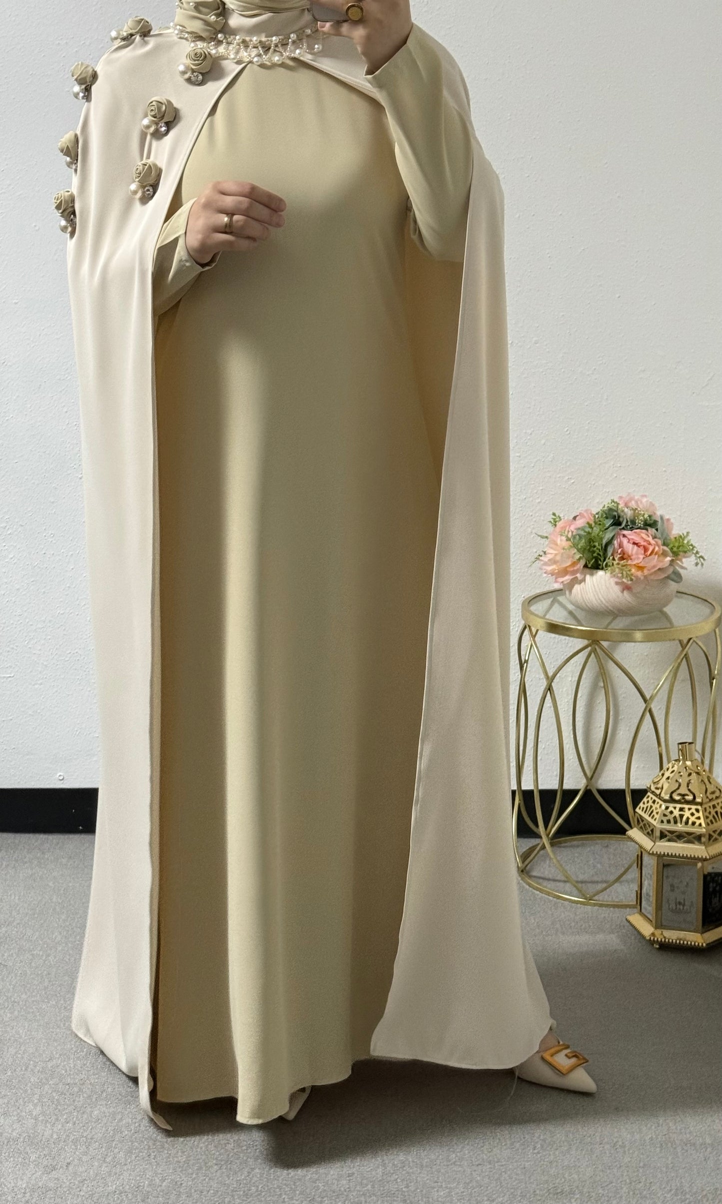 Two piece rose/pearl abaya set