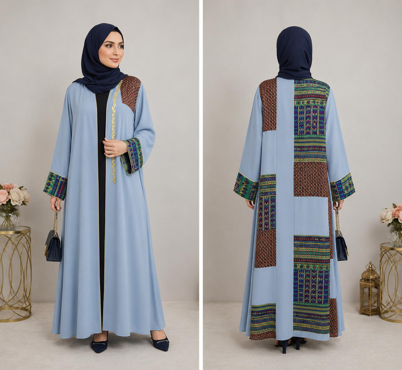 Colorful embroidery butterfly abaya