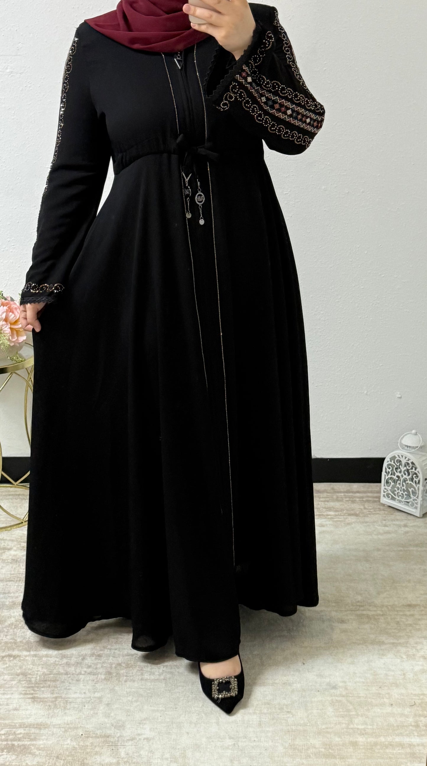 Shiny Beaded Sleeves Abaya