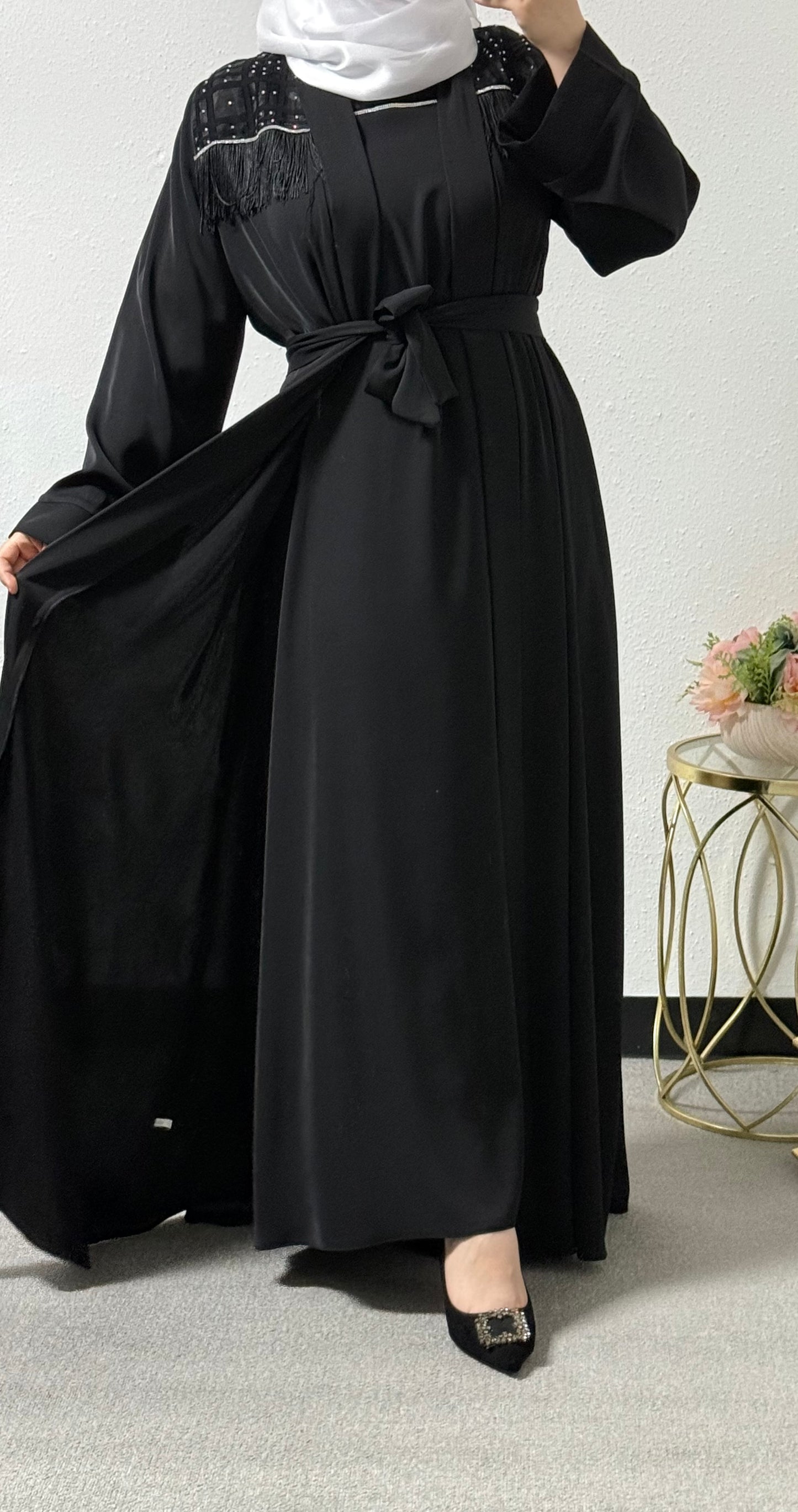 Two-piece beaded abaya set