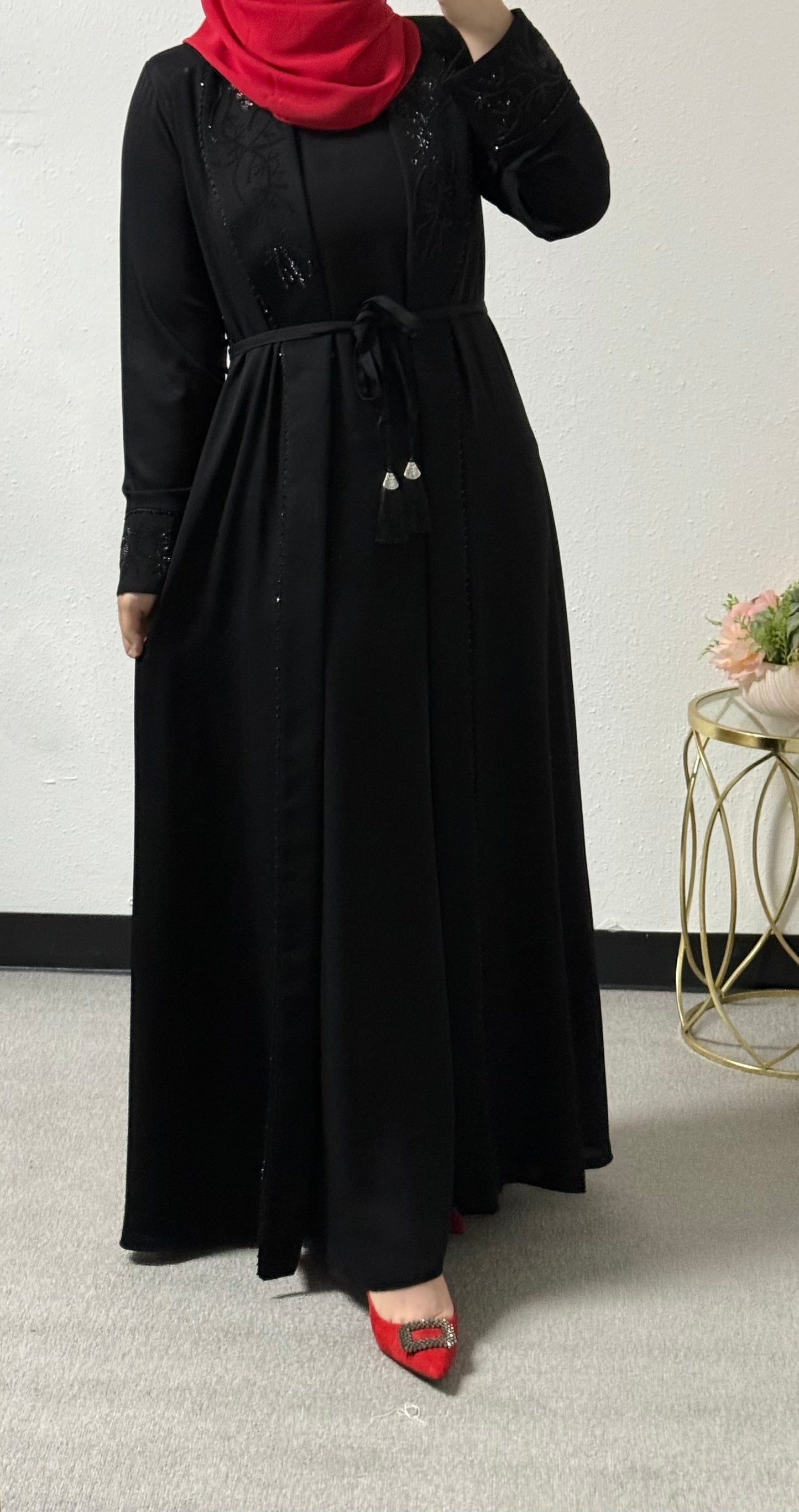 2-piece intricate beads abaya set