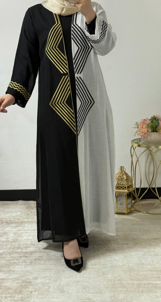 Silver/Gold embroidered open abaya