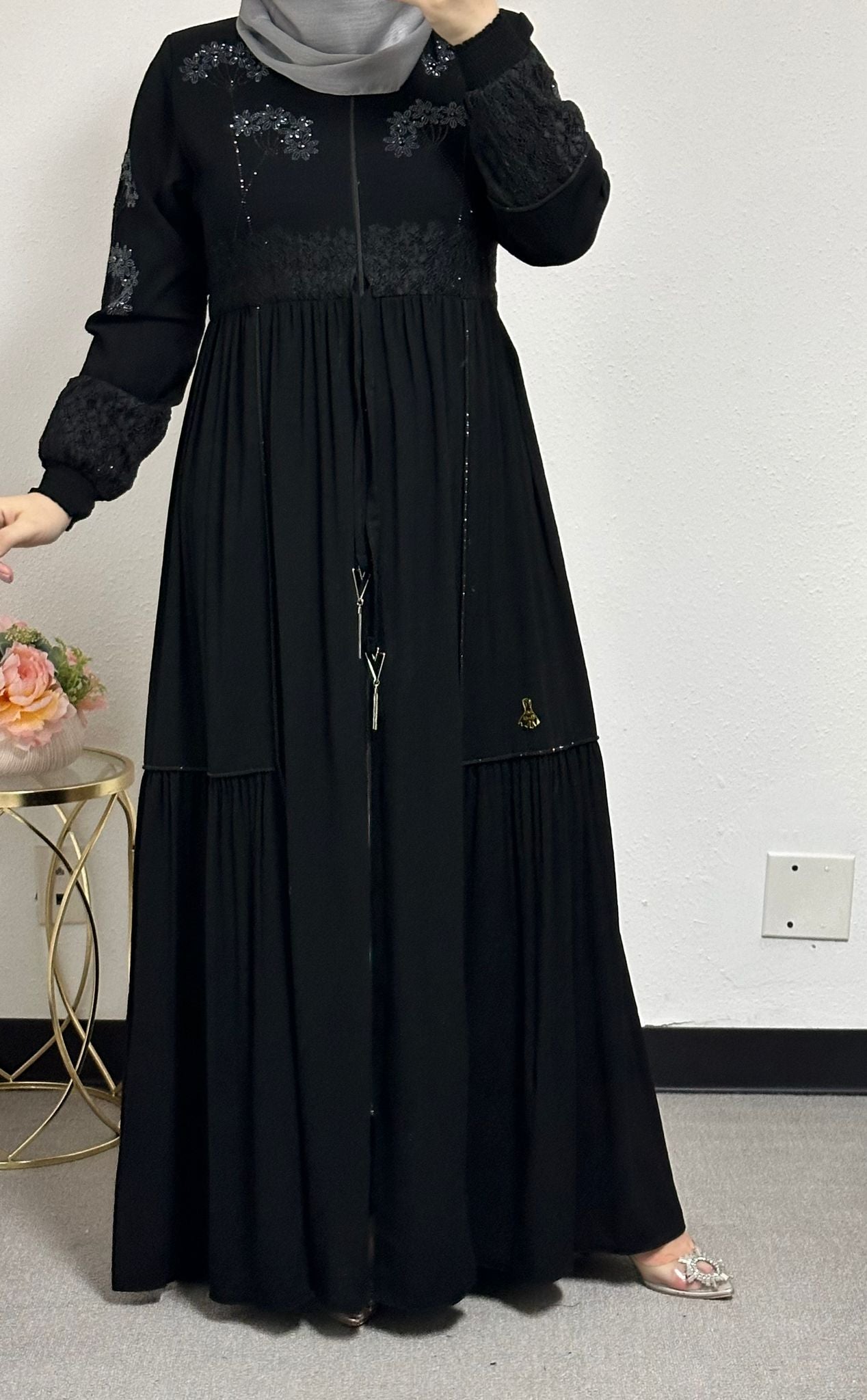 Black Abaya with Chest Embroidery