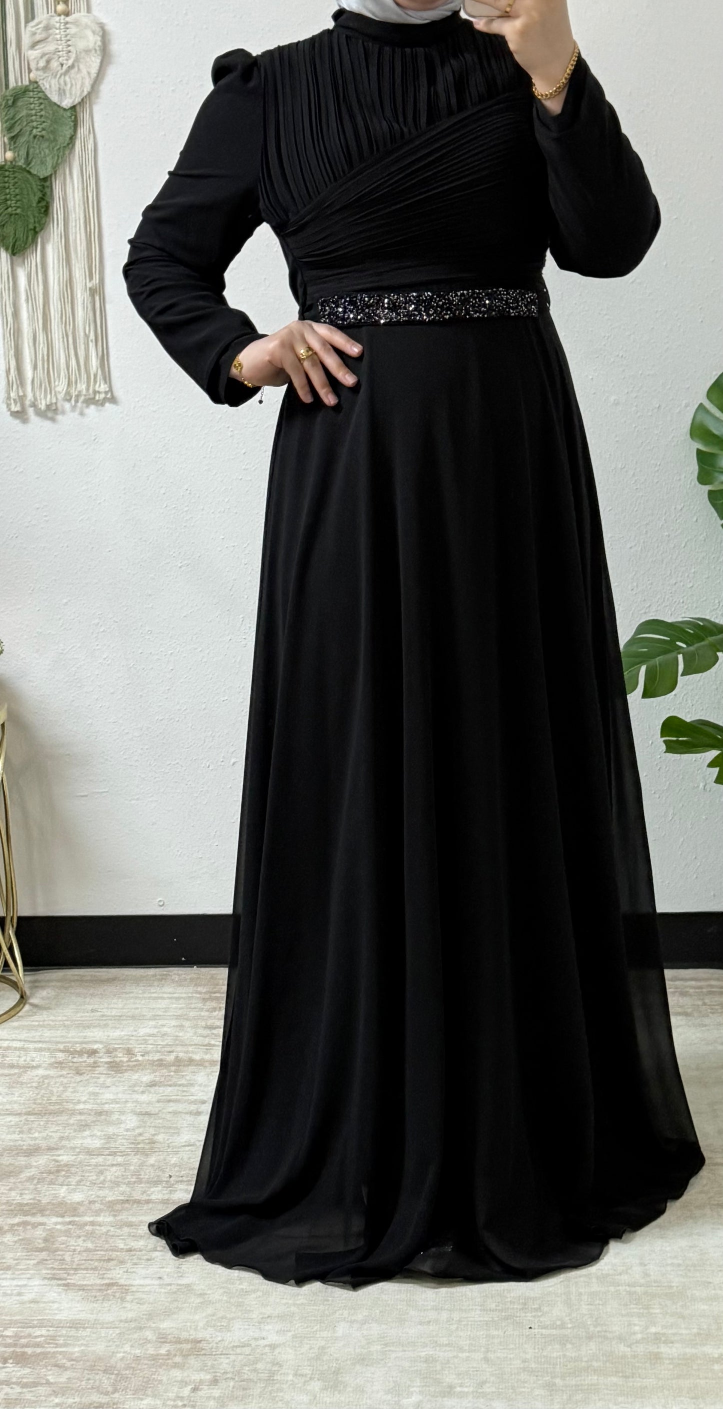 Modern dress with detailed belt
