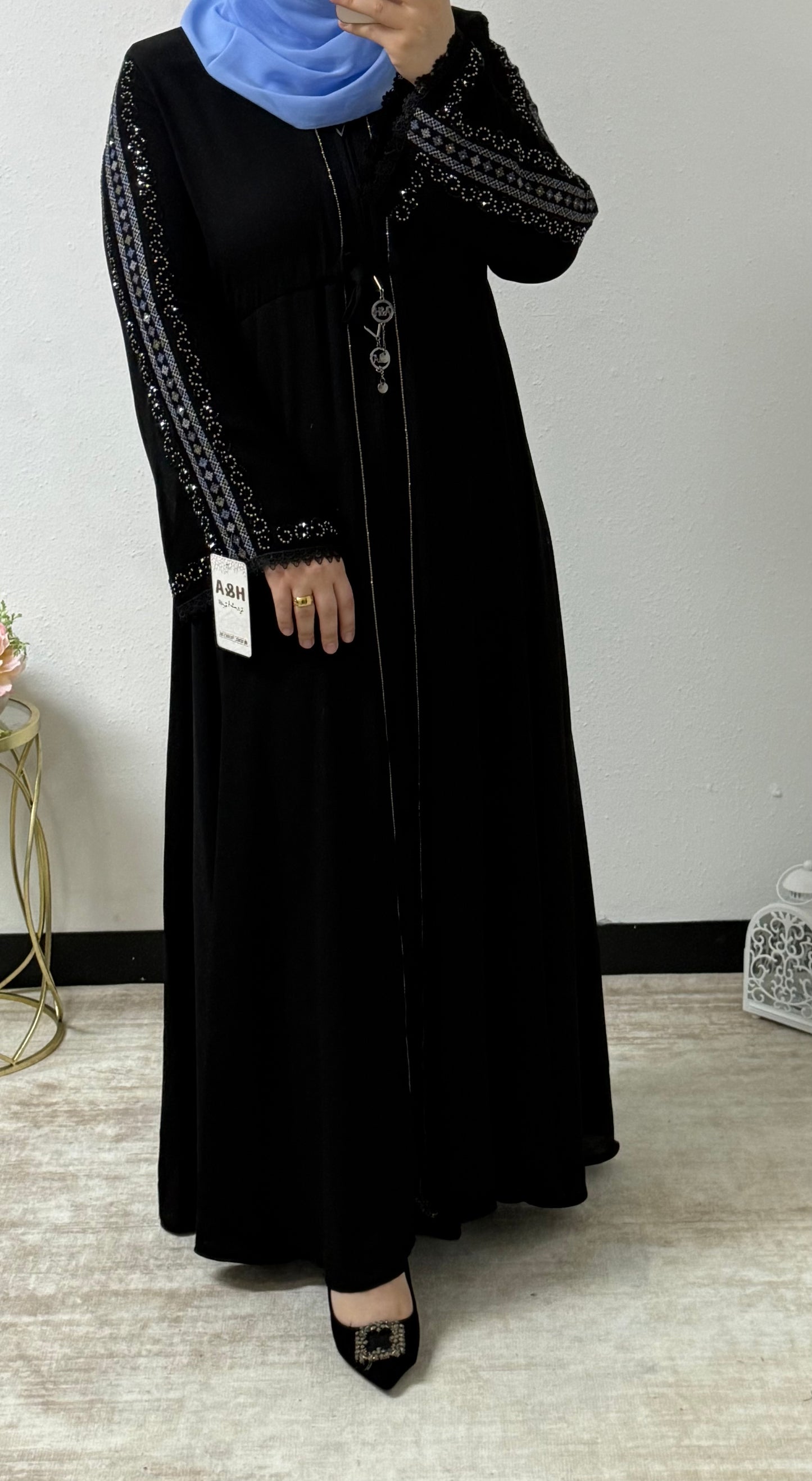 Shiny Beaded Sleeves Abaya