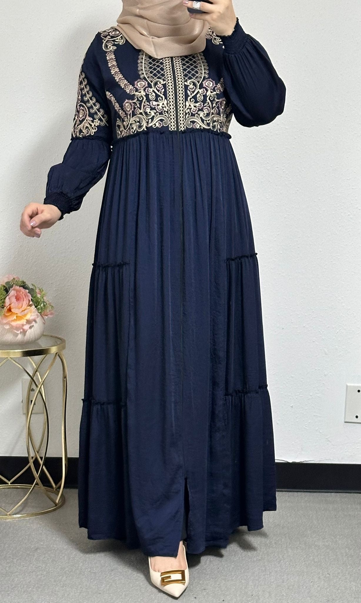 Embroidered Cloak Abaya with Back Belt