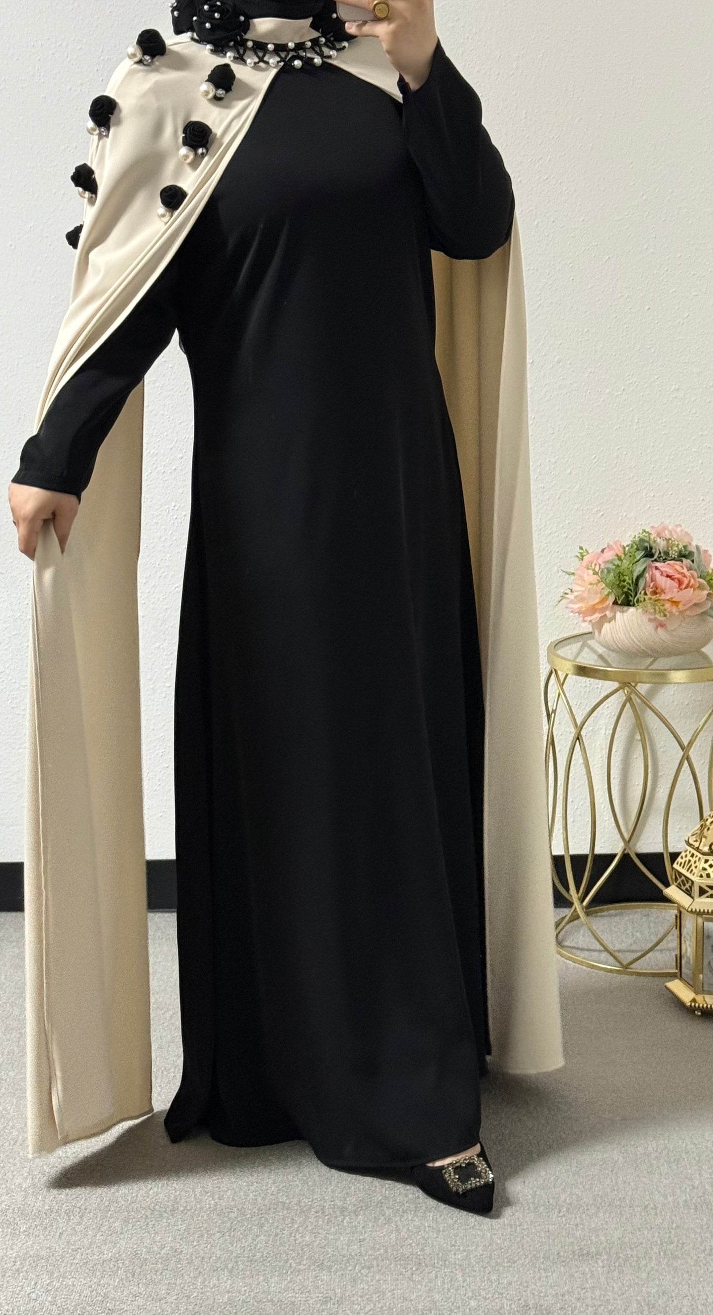 Two piece rose/pearl abaya set