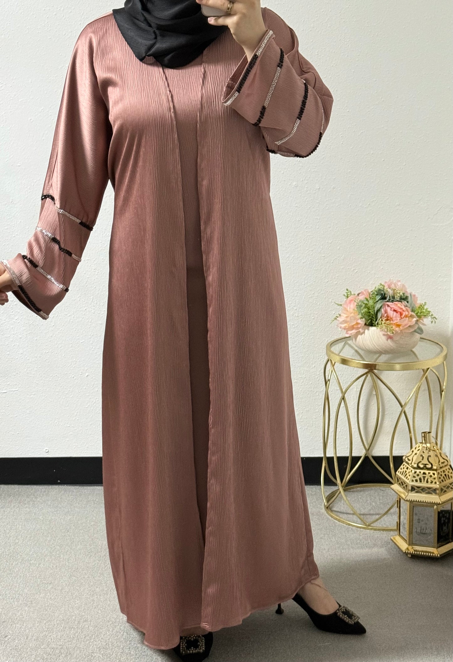 2 piece beaded sleeves abaya set