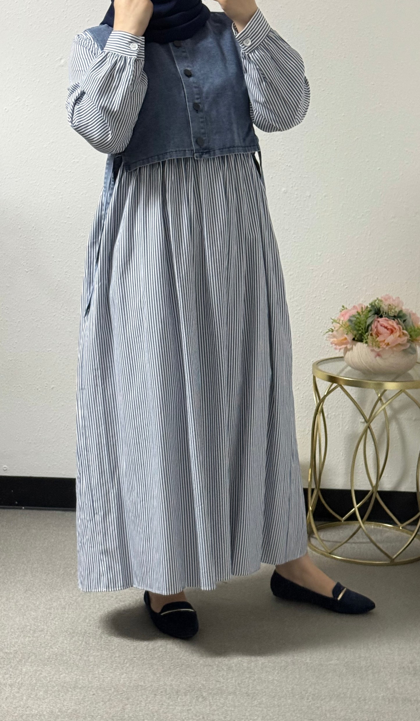 Dress with denim top