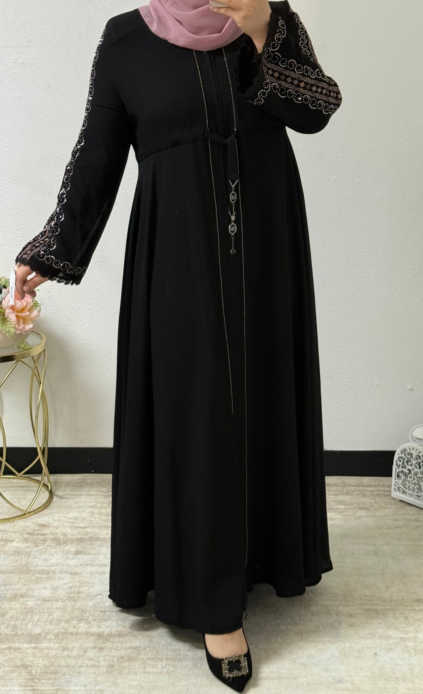 Shiny Beaded Sleeves Abaya