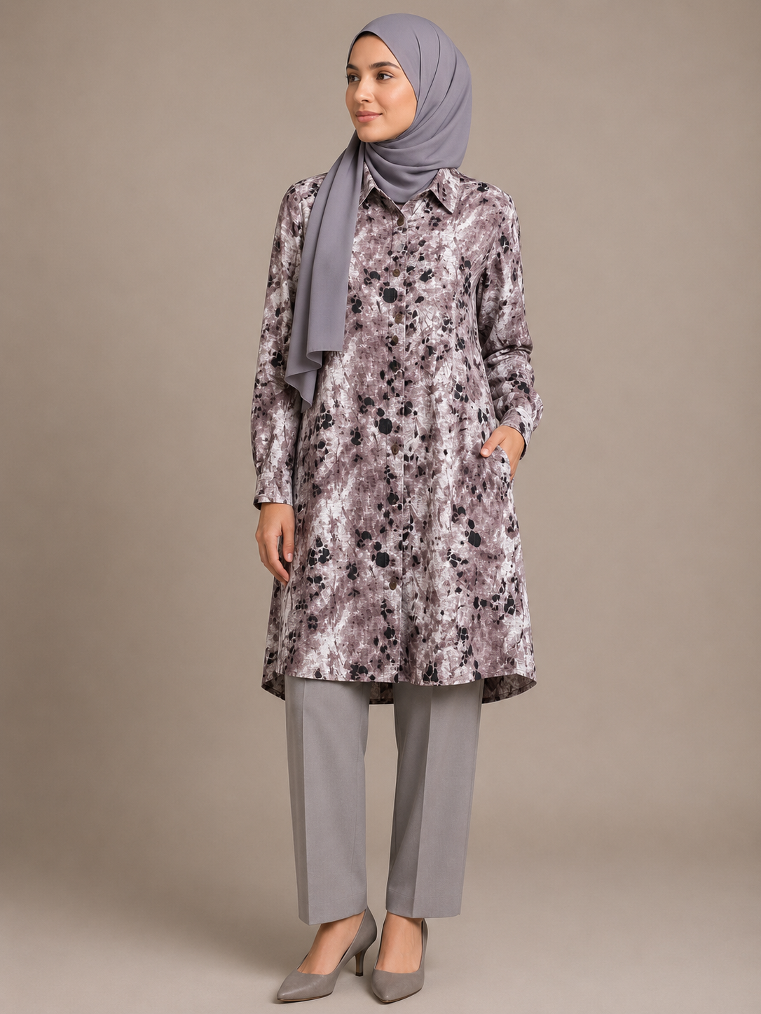 Linen Print Simple Shirt