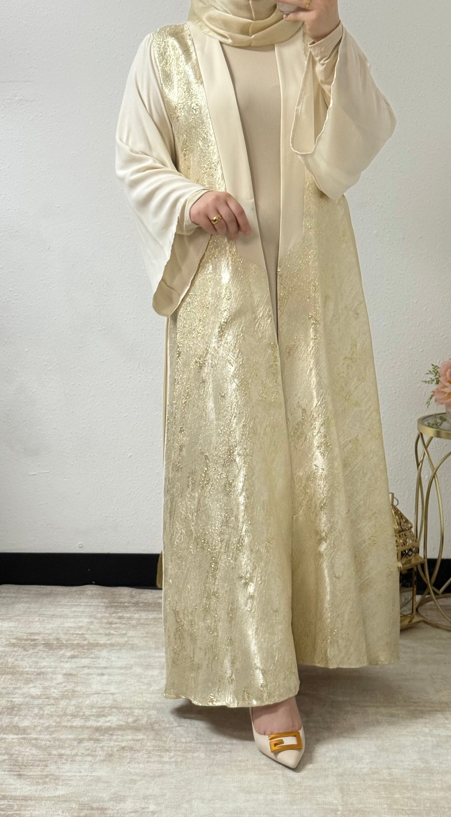 Gold accent open abaya