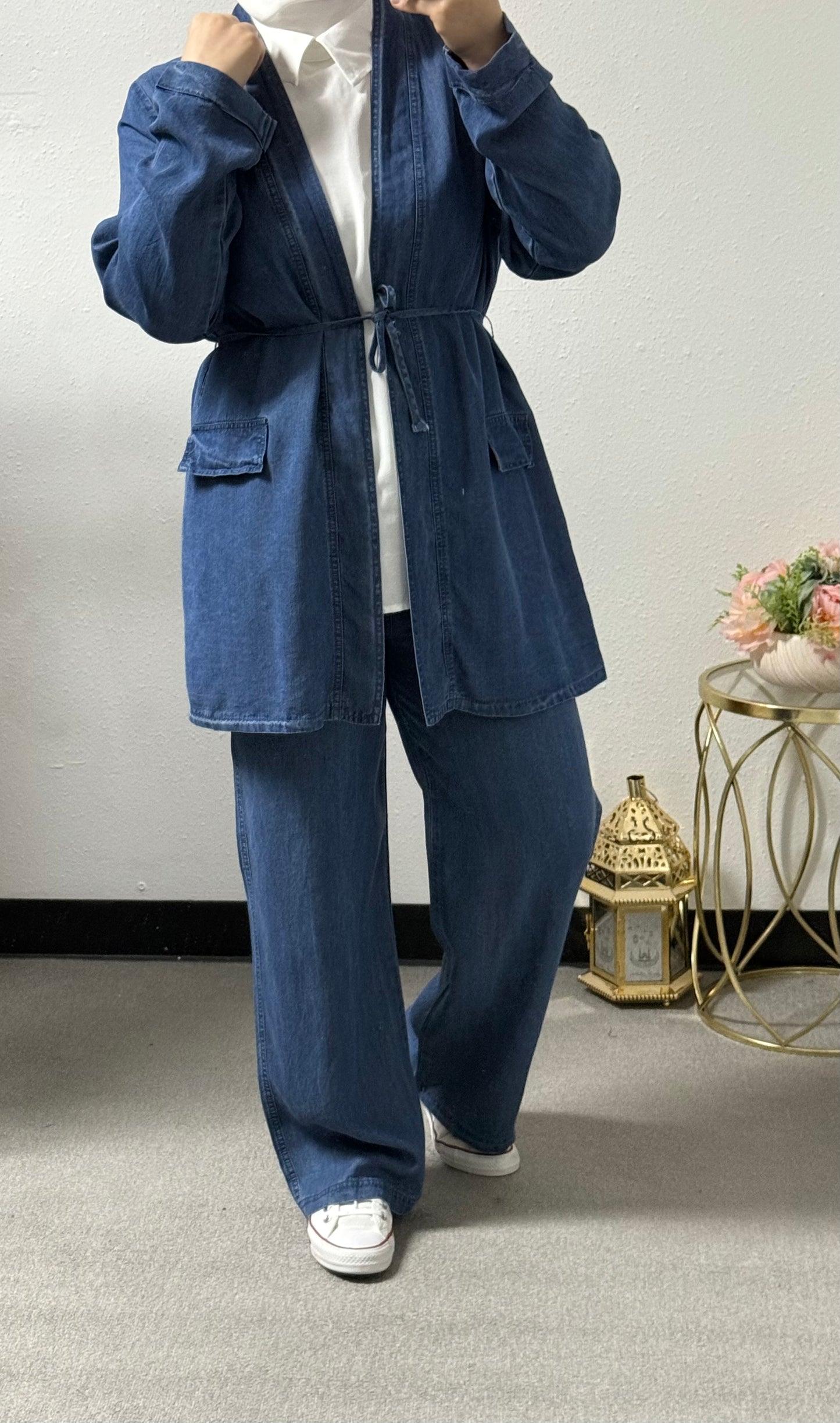 Three -Piece Denim Twin Set ( with inner blouse)