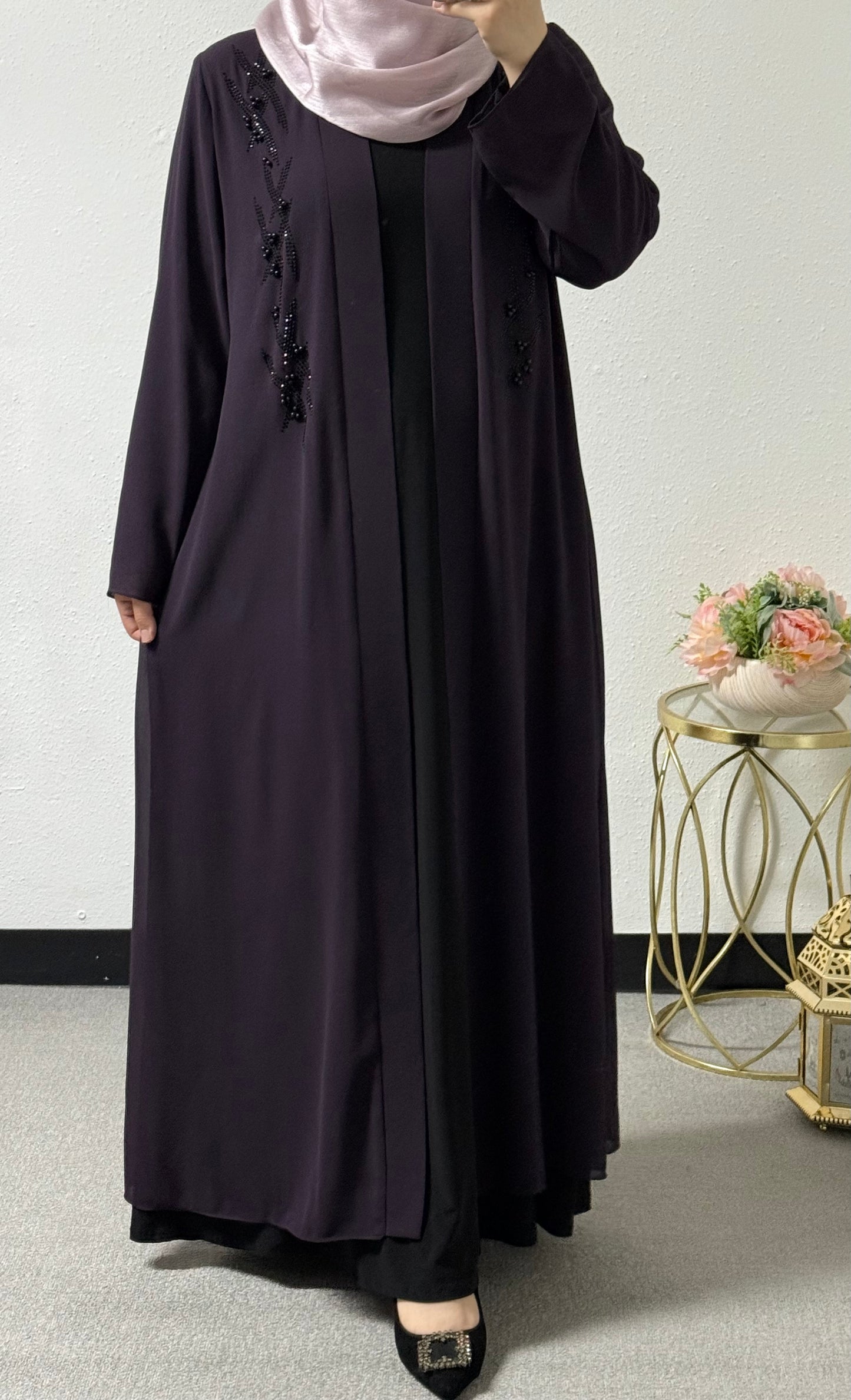 Two piece black bead abaya