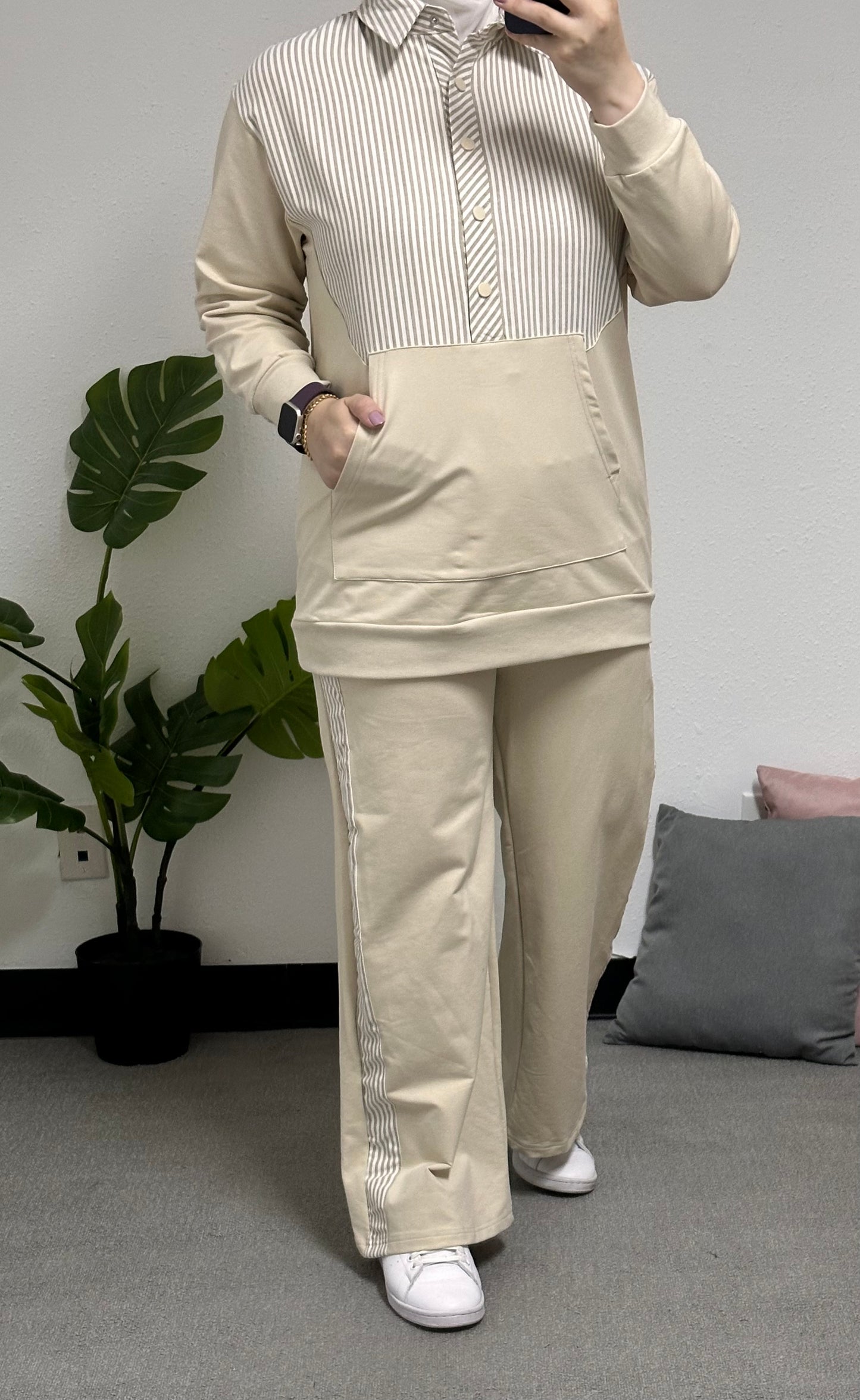 Two-piece cotton tracksuit set