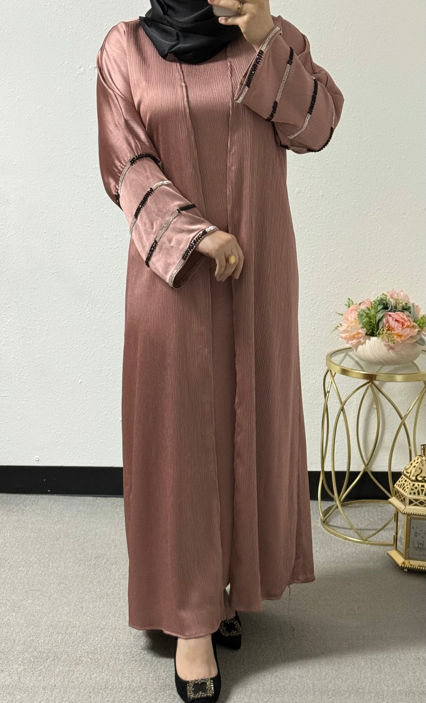 2 piece beaded sleeves abaya set