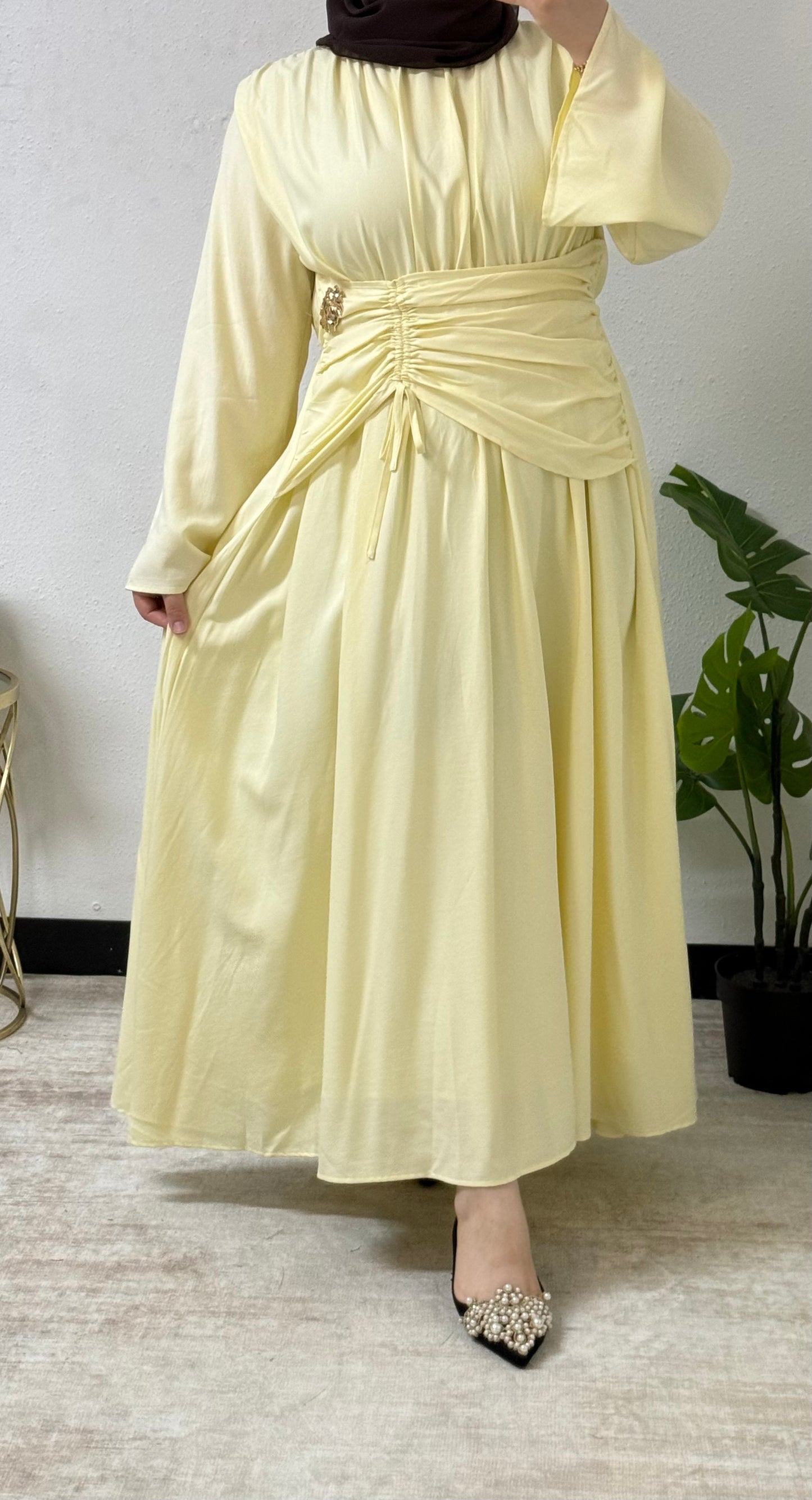 Side Ruffled Gold Accent Dress