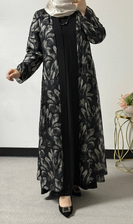 Leaf pattern 2-piece abaya set