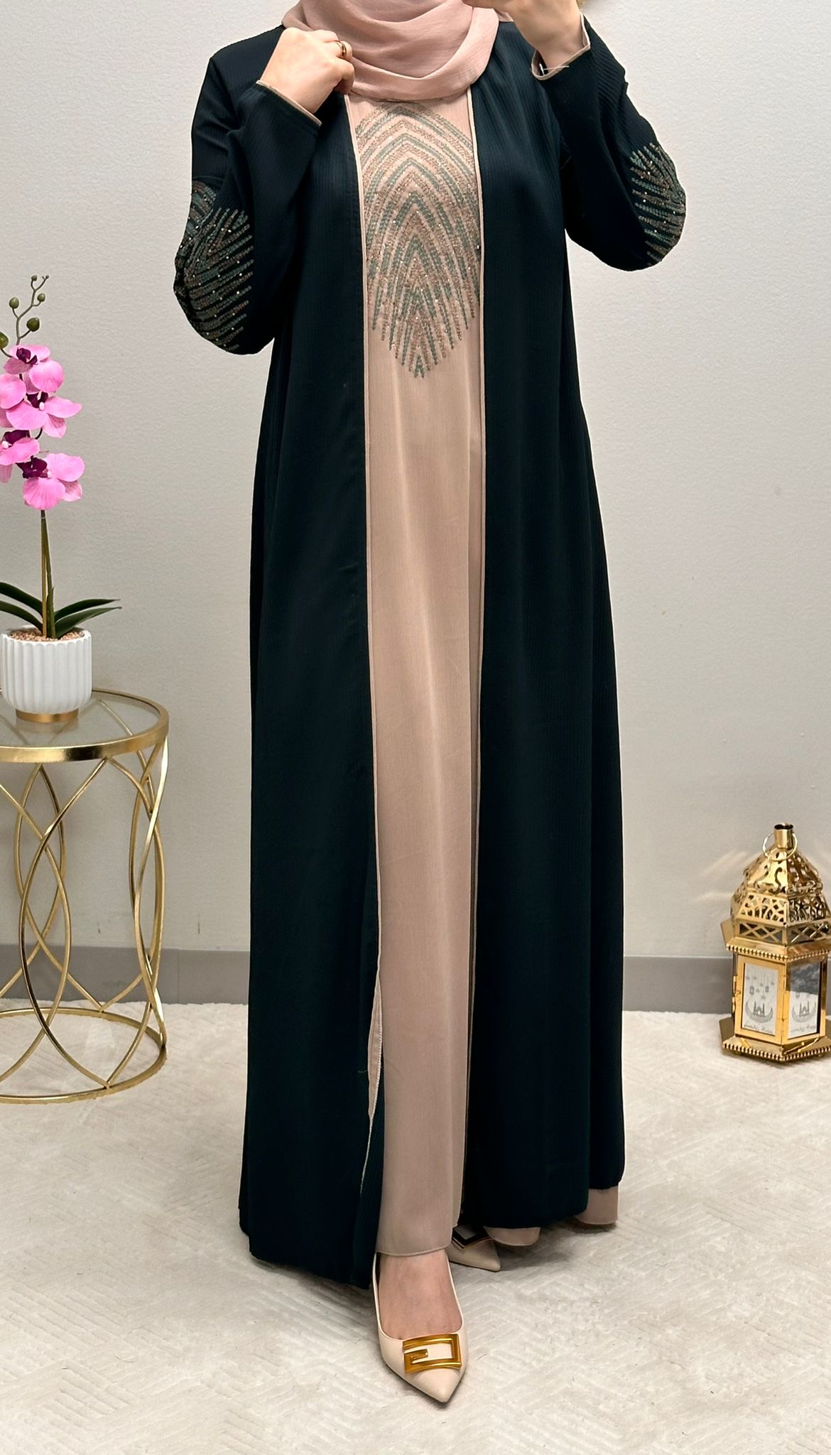 Two piece embroidered abaya