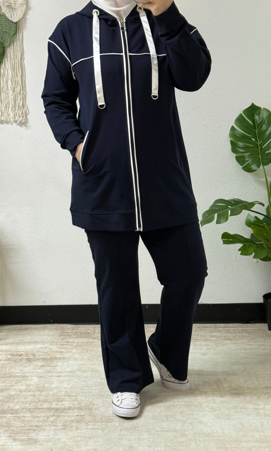 Stripped Zipper Sweat-Set