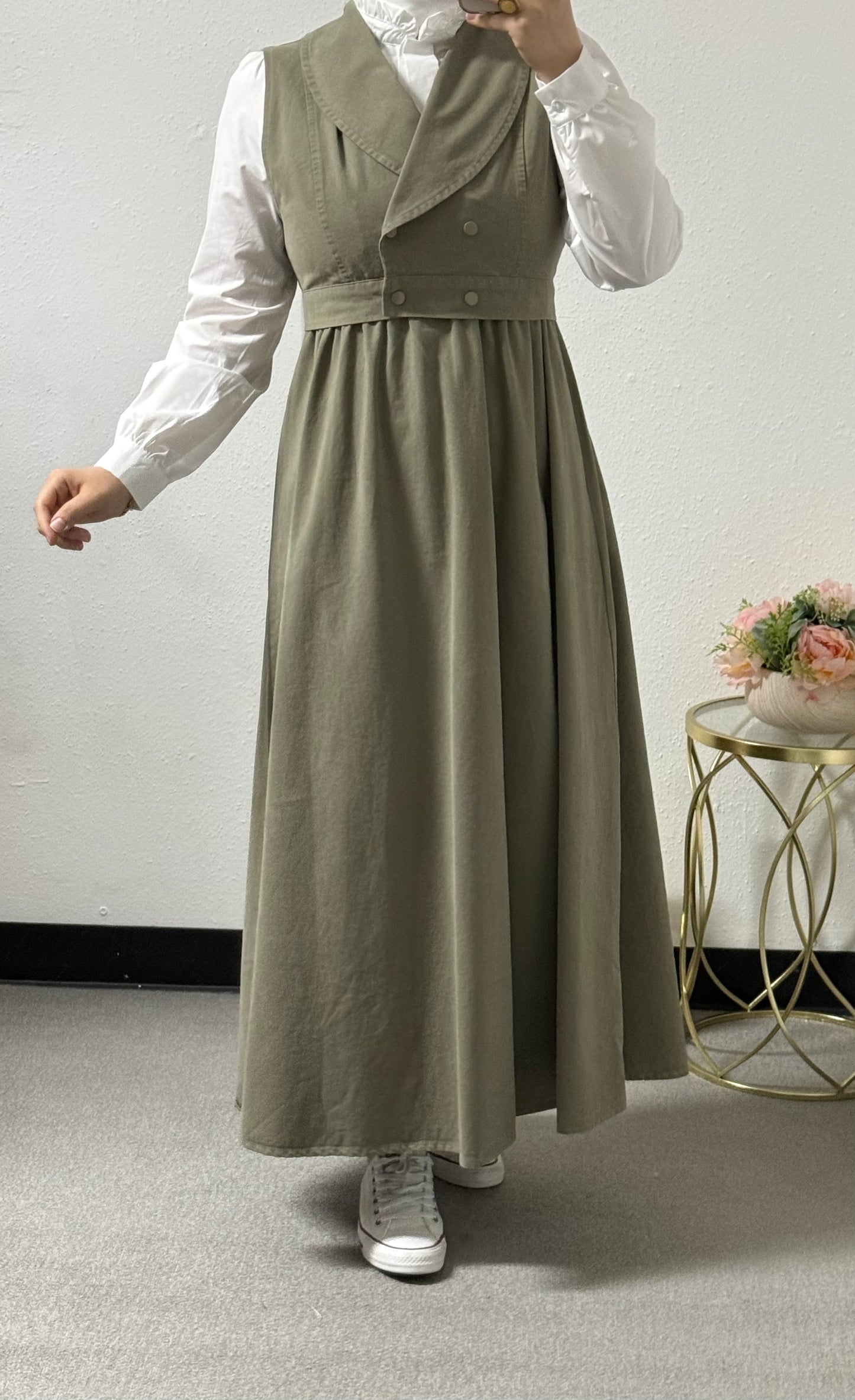 Linen Dress with Attached Shirt and Separate Vest