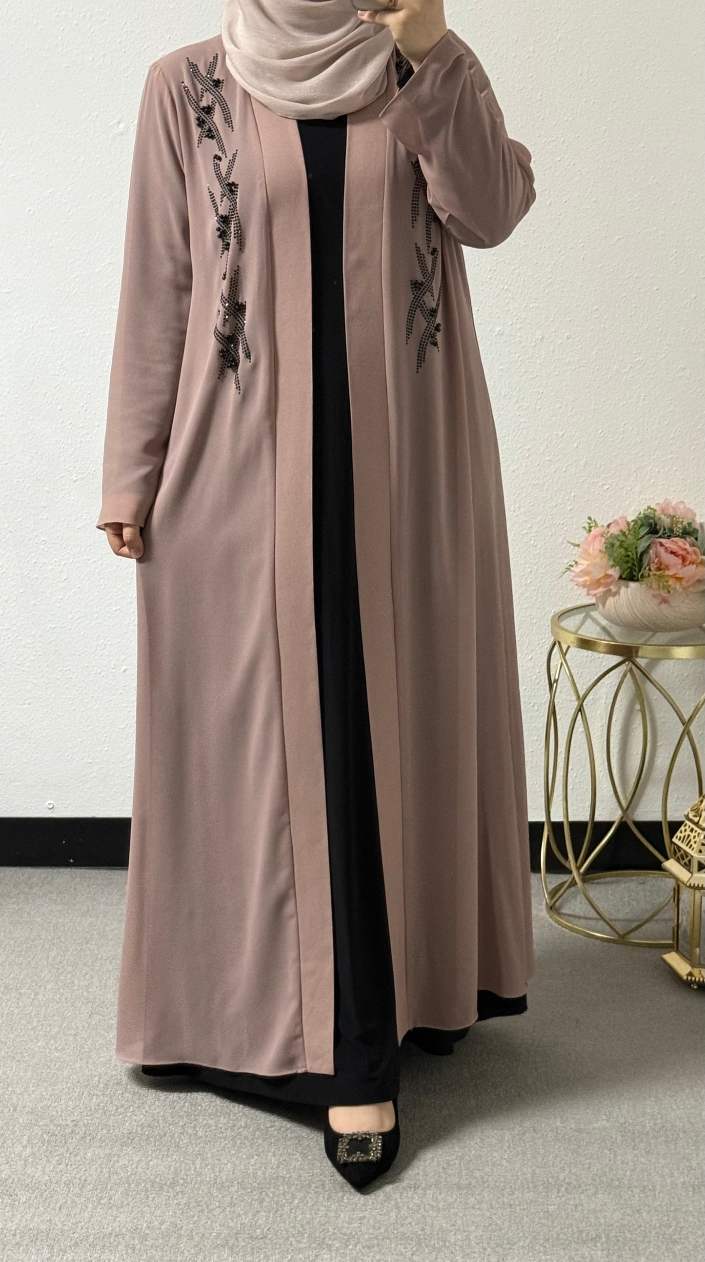 Two piece black bead abaya