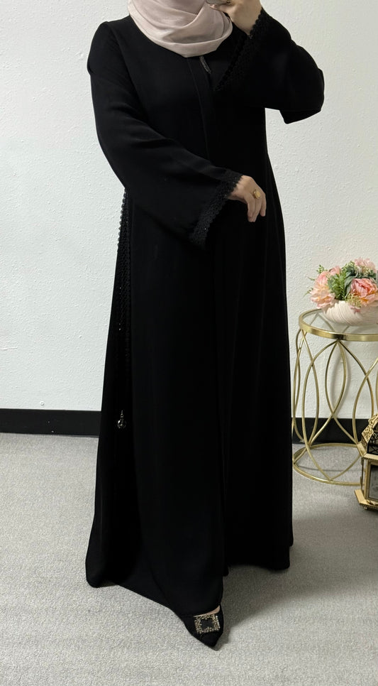 One piece abaya with side embroidery