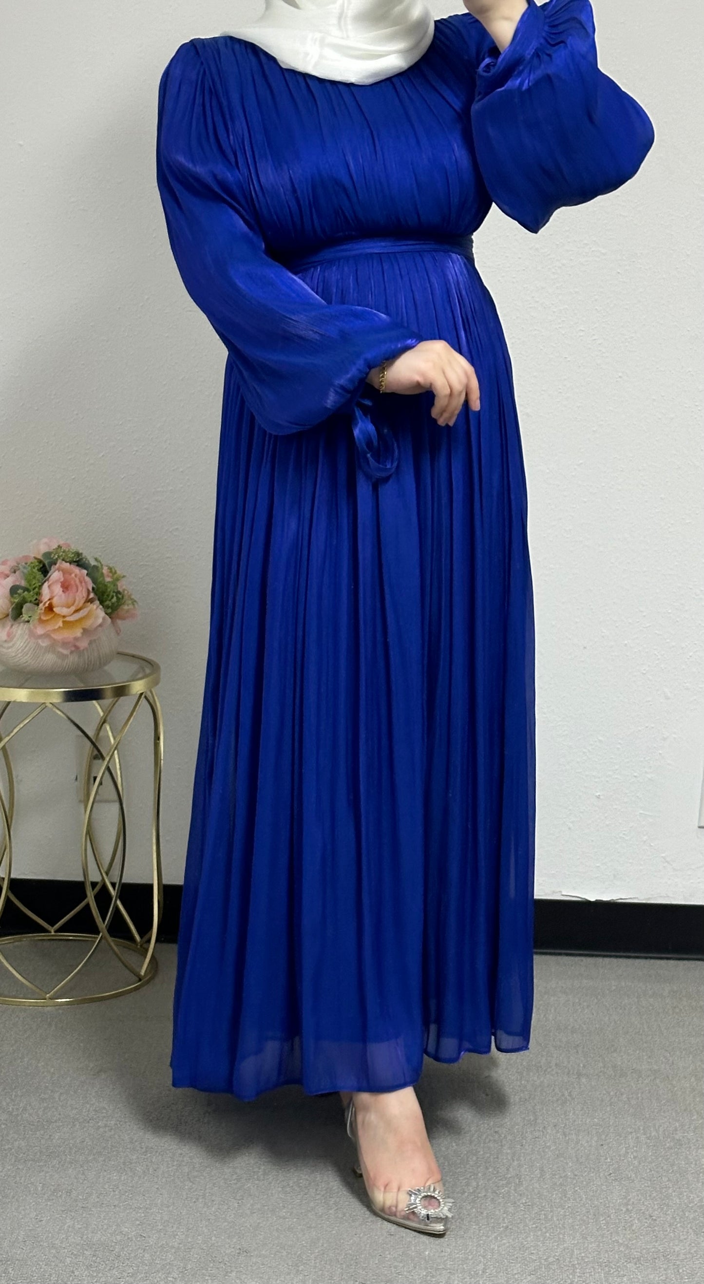 organza pleated dress in Blue