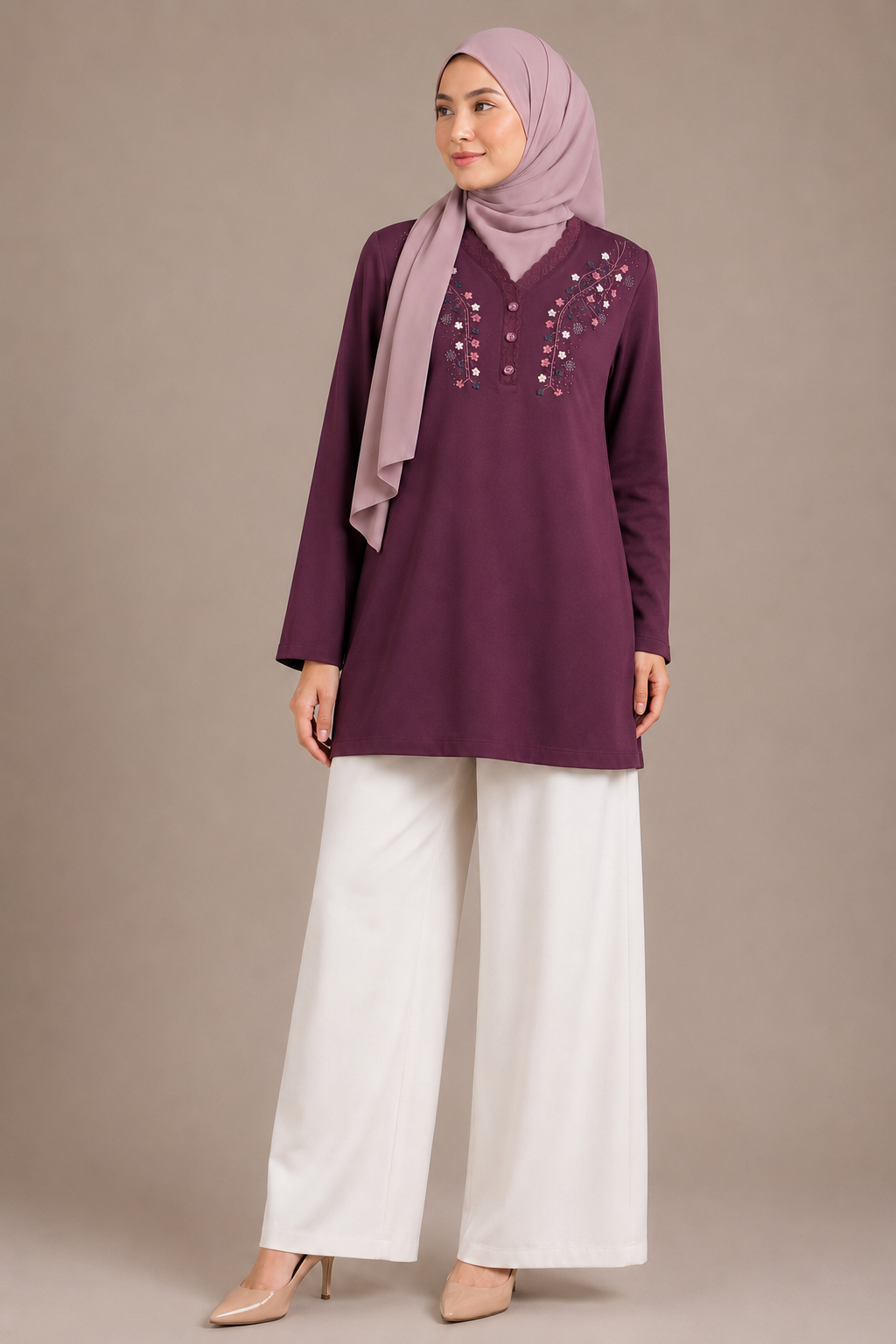 Flower Embroidered Simple Shirt