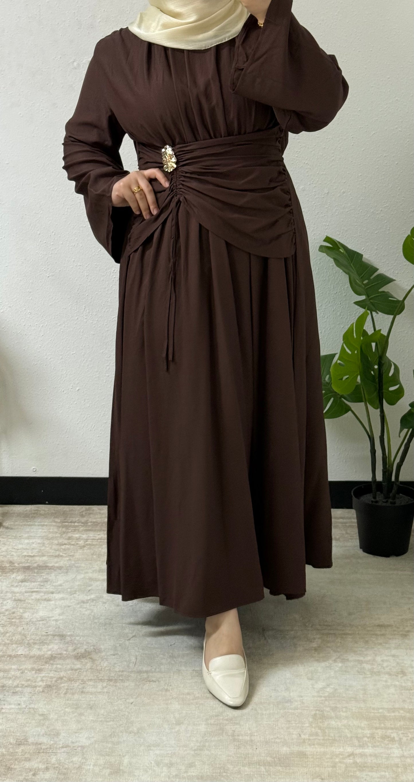 Side Ruffled Gold Accent Dress