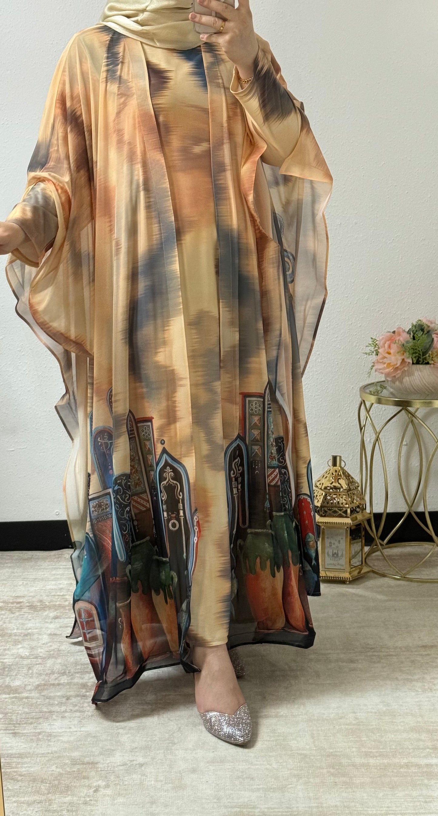 Two-pieces painted style abaya set